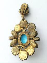 Flambouyant turquoise and emerald paste drop earrings KJL 1960s