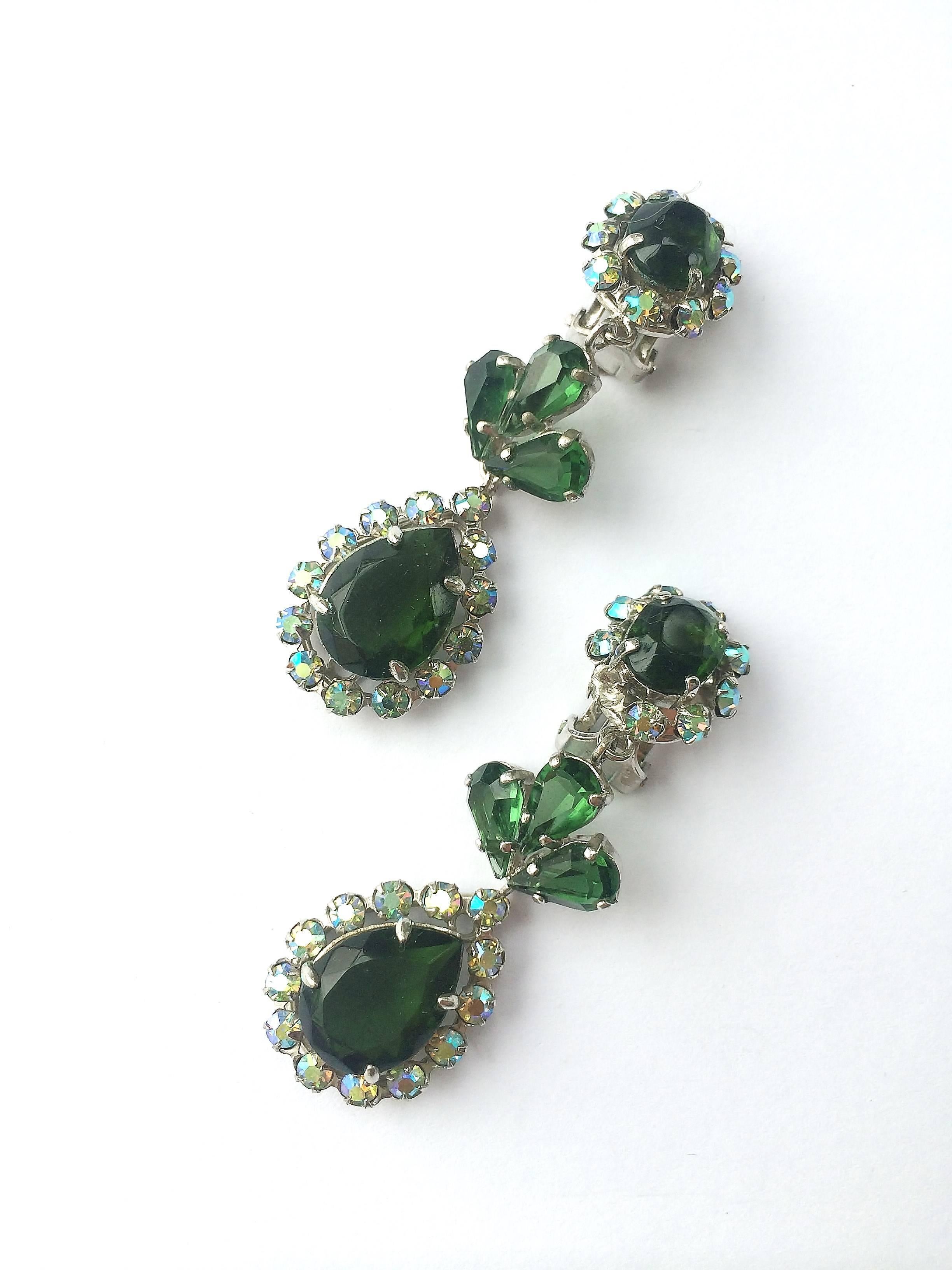 Women's Christian Dior moss green paste drop earrings, 1958