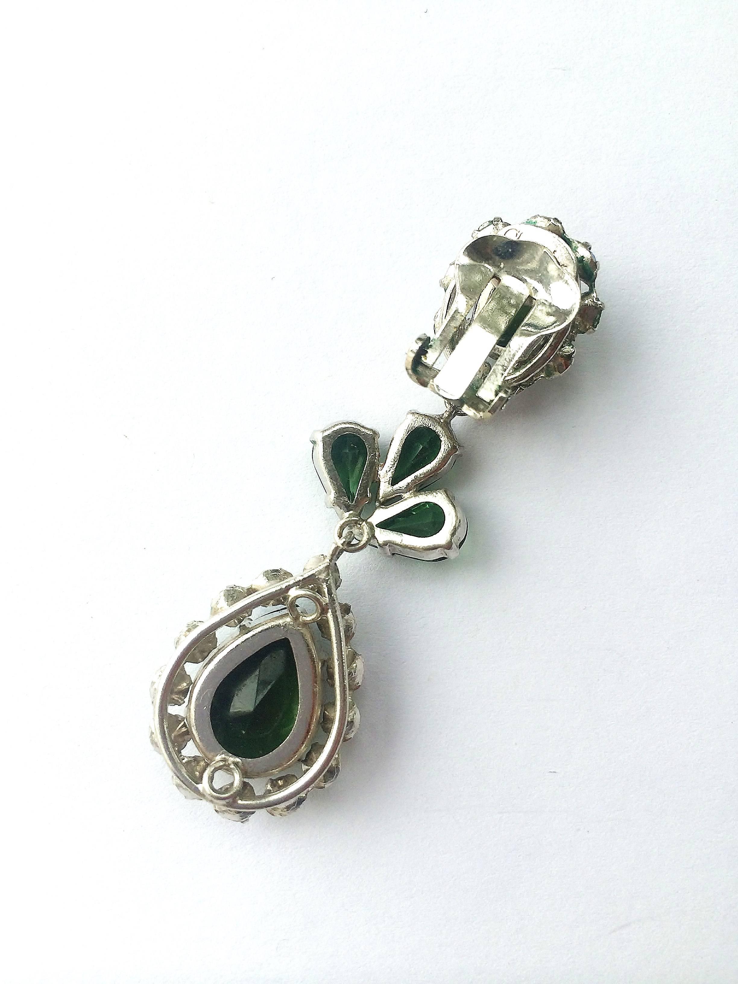 Christian Dior moss green paste drop earrings, 1958 In Excellent Condition In Greyabbey, County Down
