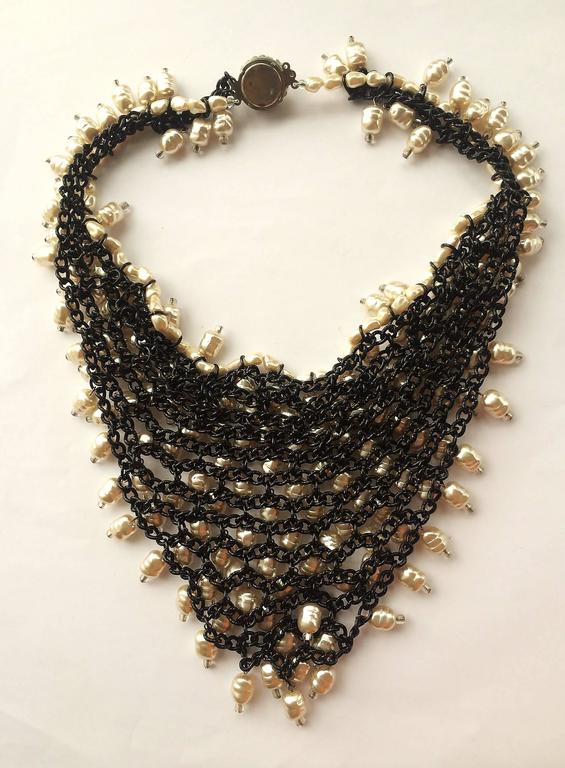 1960s large baroque pearl and crystal 'bib' necklace at 1stDibs