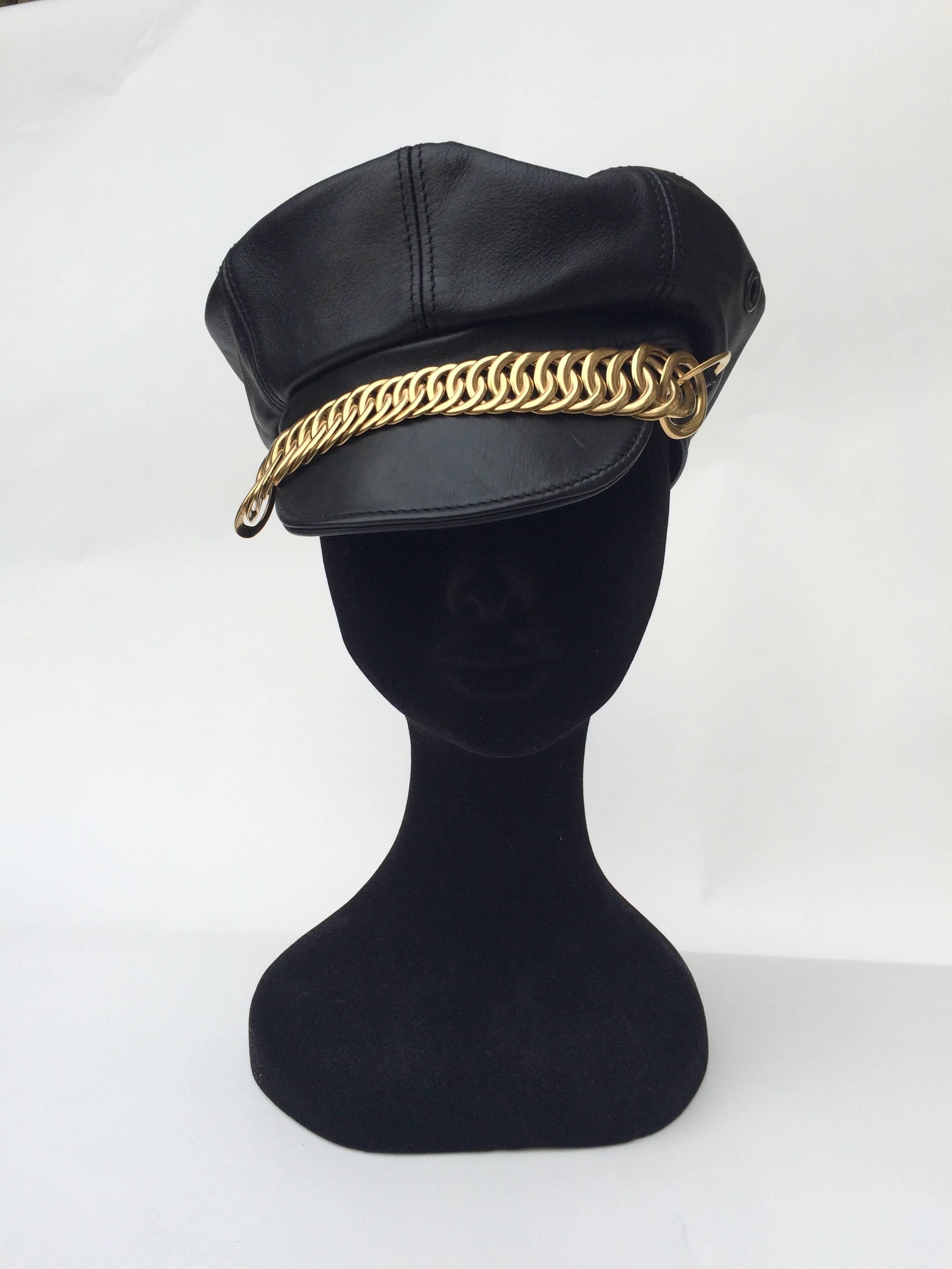Raunchy leather cap designed by the wonderful Nicholas Ghesquiere of Balenciaga. This has a fantastic shape think Marlon Brando "The Wild Ones"  - it has a really great mid century men's vibe but is actually designed for his women's