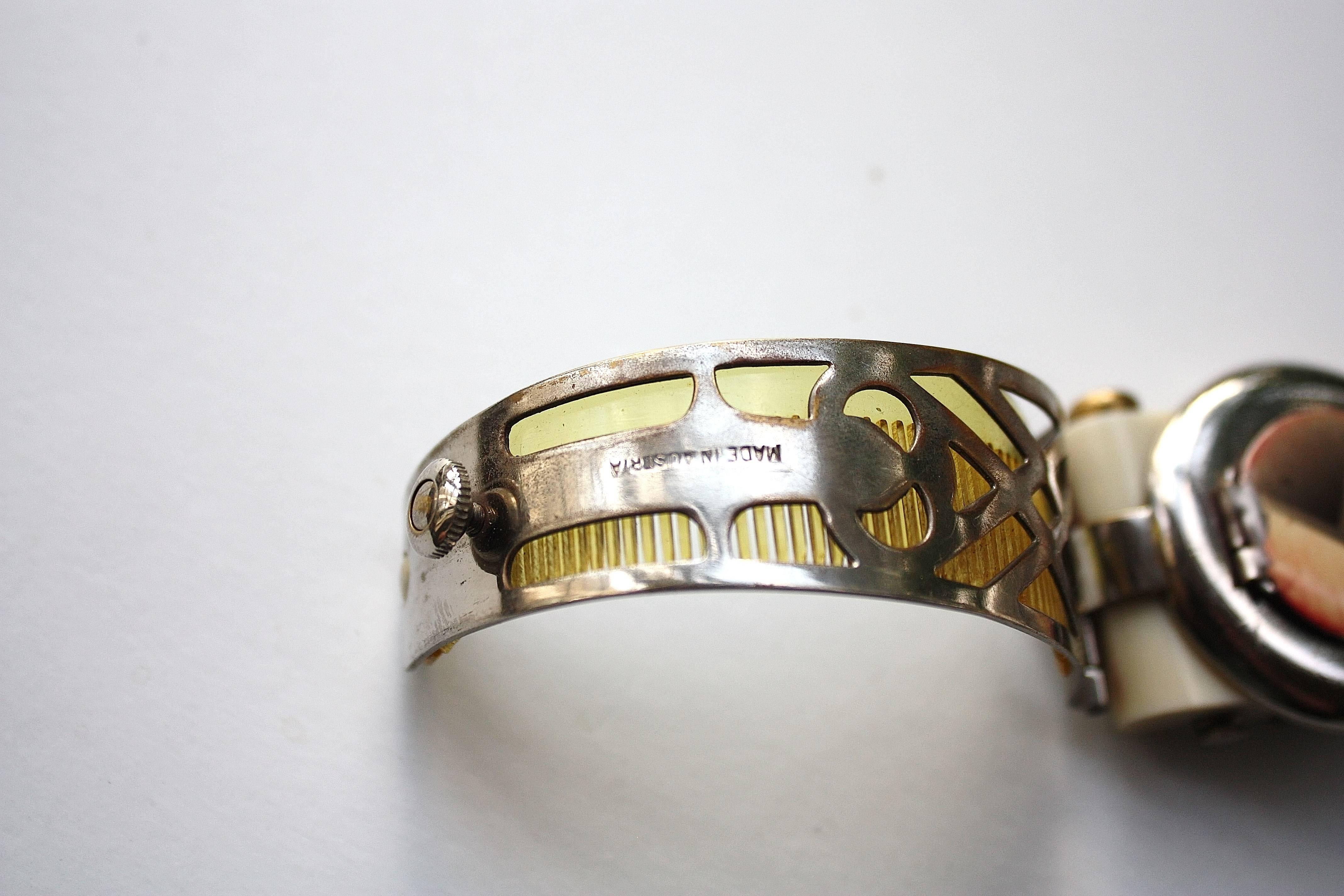 Art Deco Very rare and important Austrian bakelite, chrome and enamel 'compact' bracelet