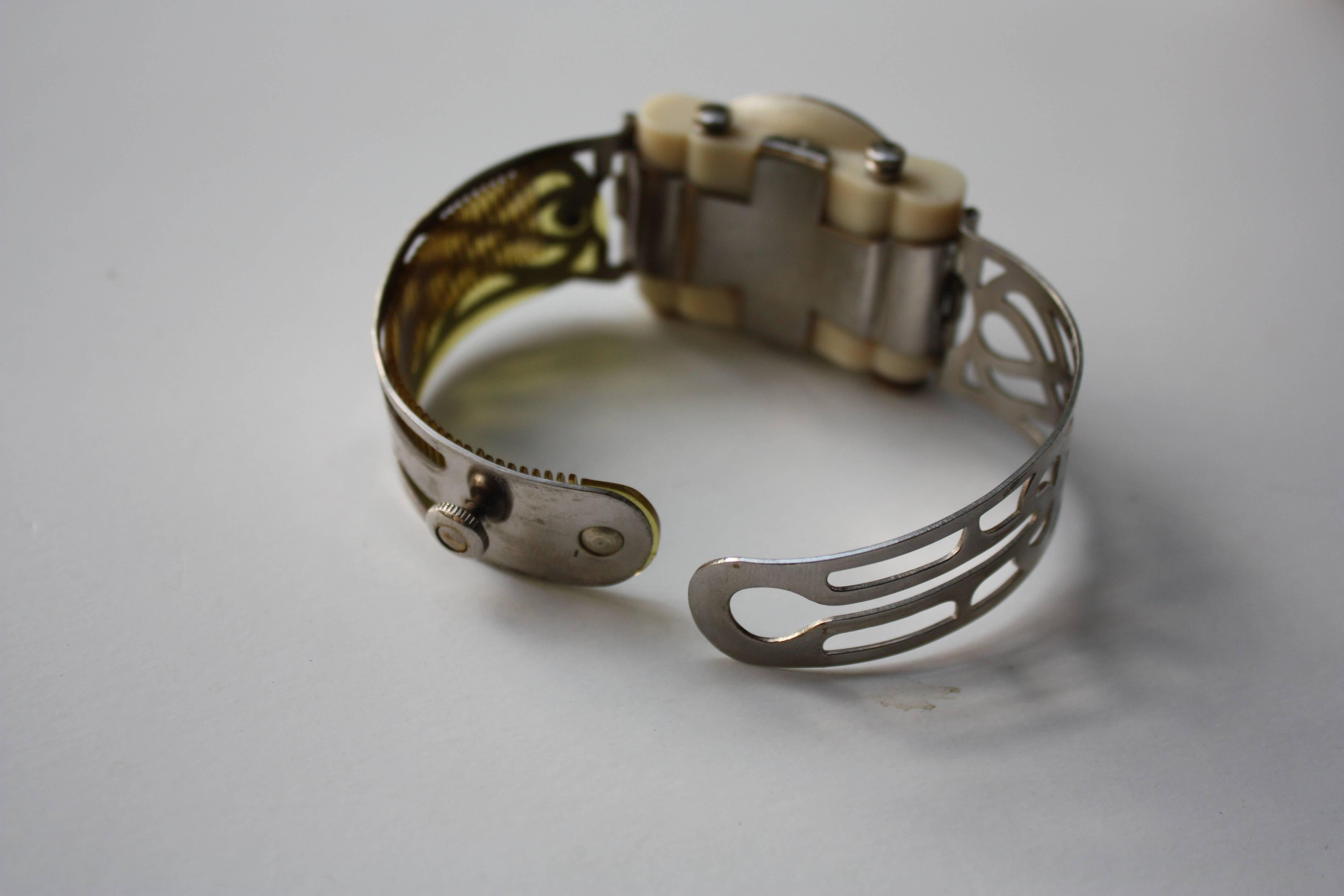Women's Very rare and important Austrian bakelite, chrome and enamel 'compact' bracelet