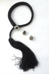 Tiffany & Co (by Elsa Peretti) silk tassle and silver 'bean' necklace, 1980s