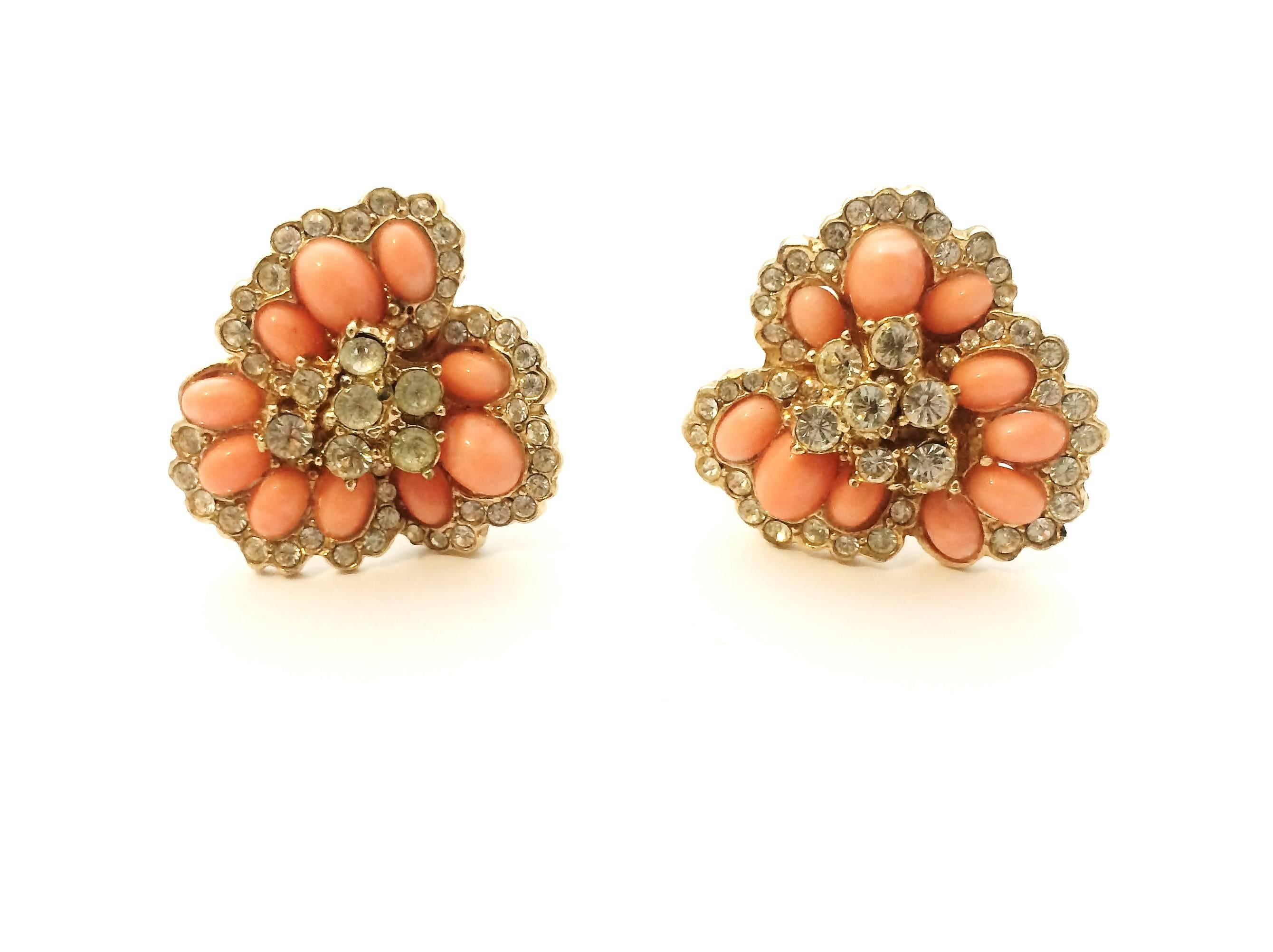 Ciner coral and paste earrings, 1980s In Excellent Condition In Greyabbey, County Down