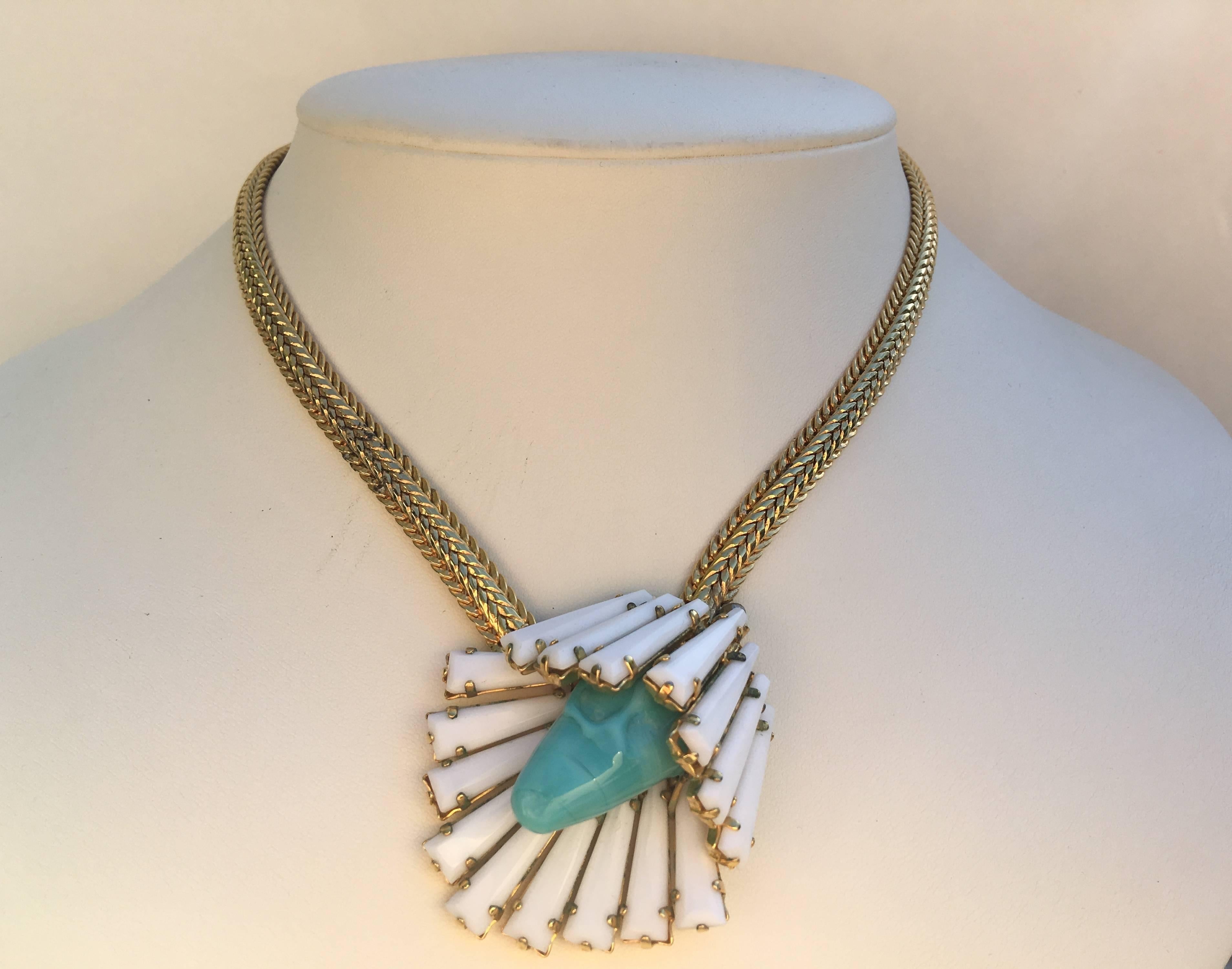 Dynamic Unsigned Schreiner ruffle style summer pendant necklace 1960s  1