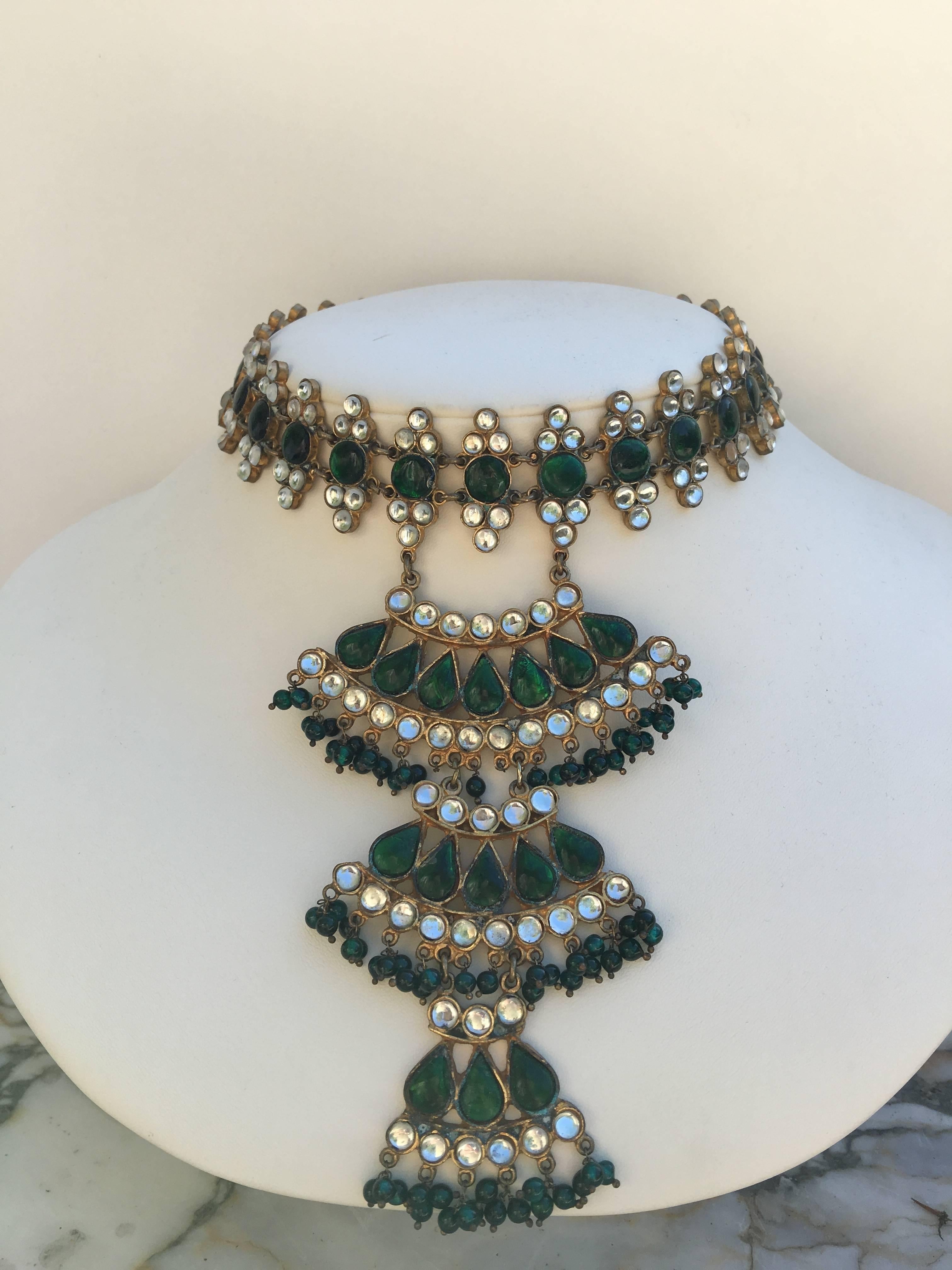 Anglo-Indian Moghul inspired Kenneth Lane 1960s collar and bib necklace