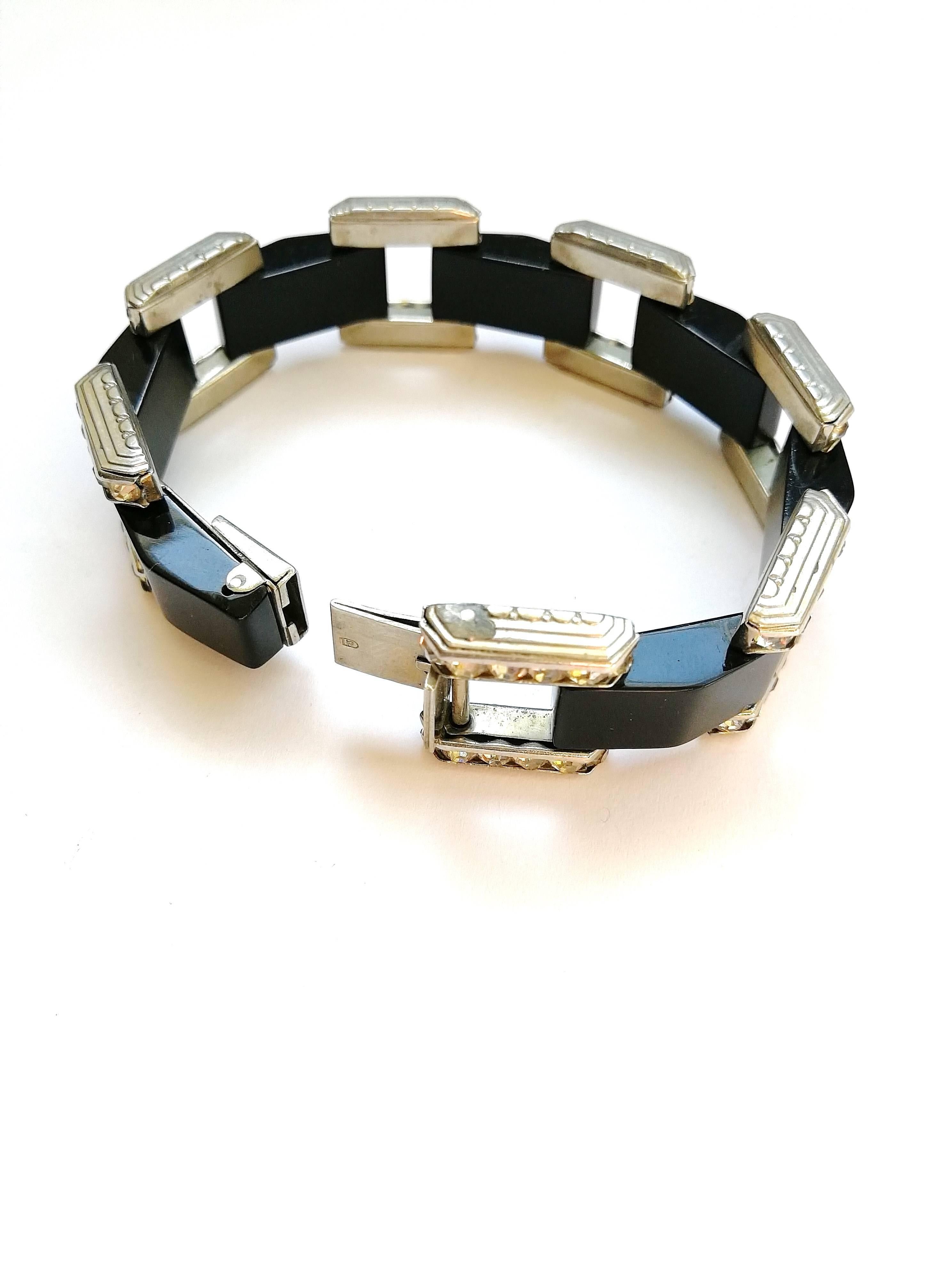Bakelite and paste Art Deco link bracelet 5