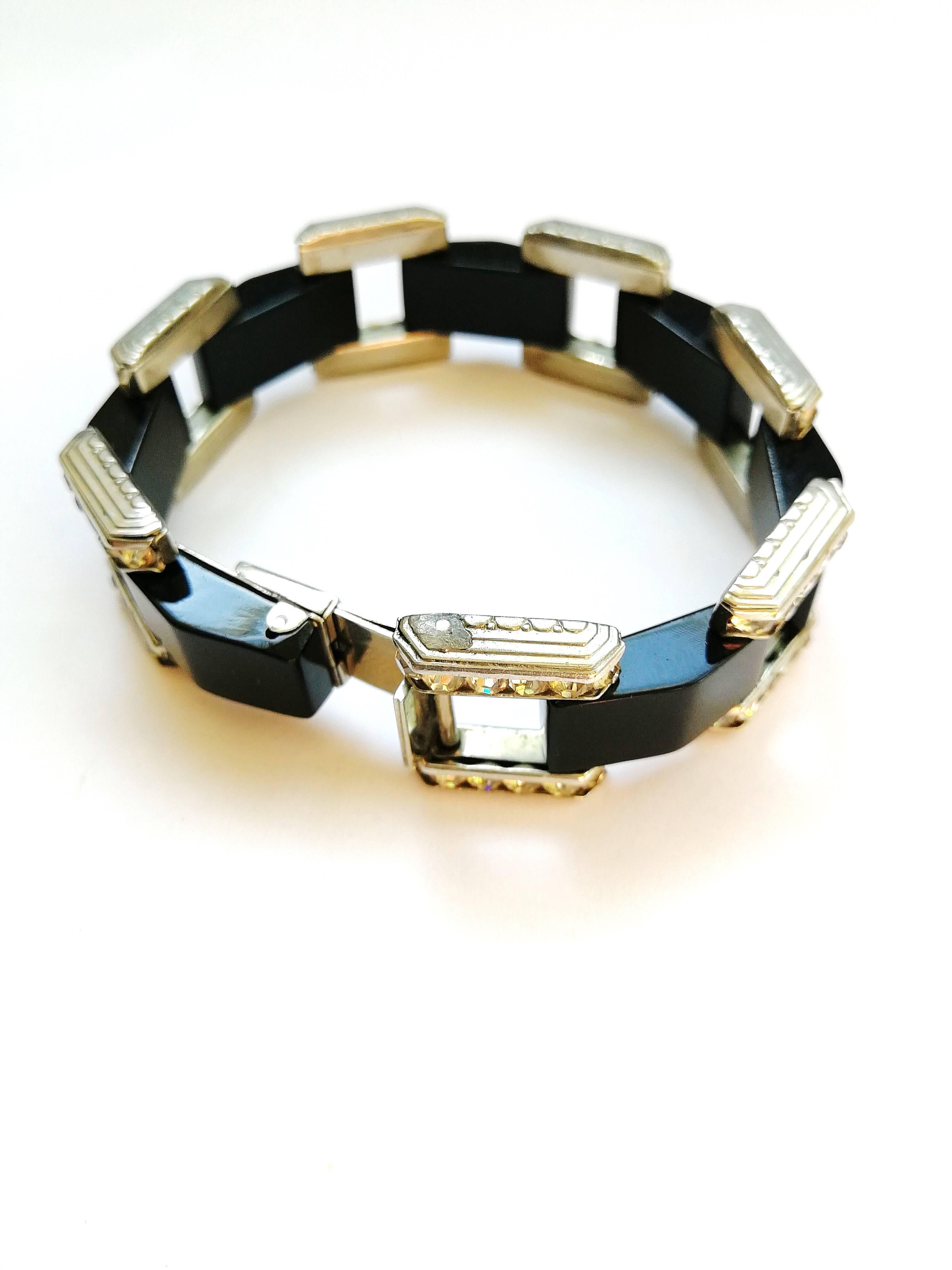 Bakelite and paste Art Deco link bracelet 6