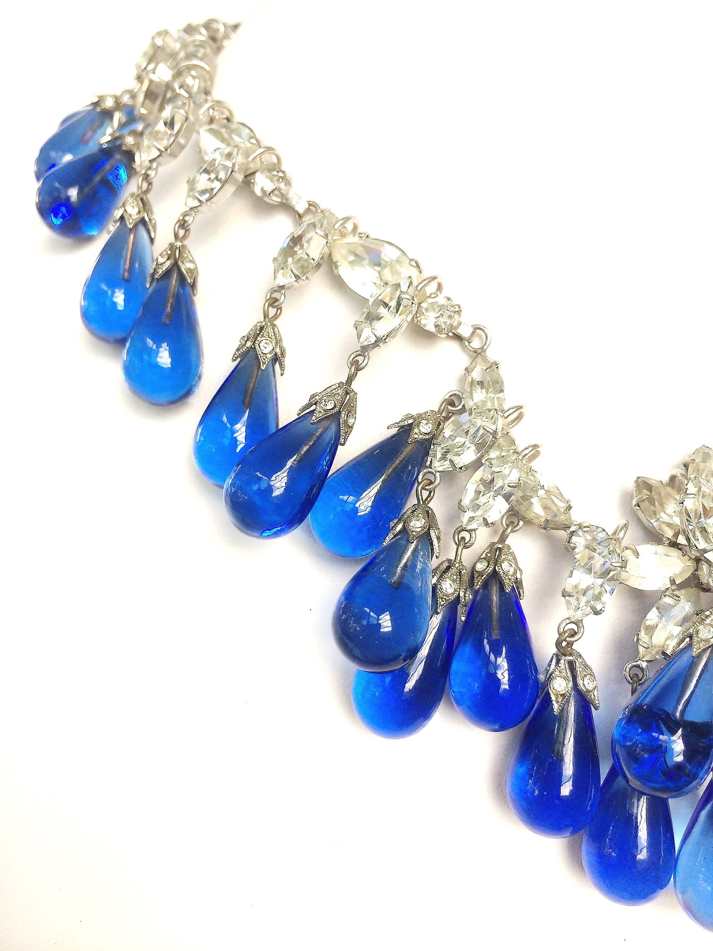 Sapphire drop and paste necklace, att. Roger Scemama for Christian Dior, 1960s In Excellent Condition In Greyabbey, County Down