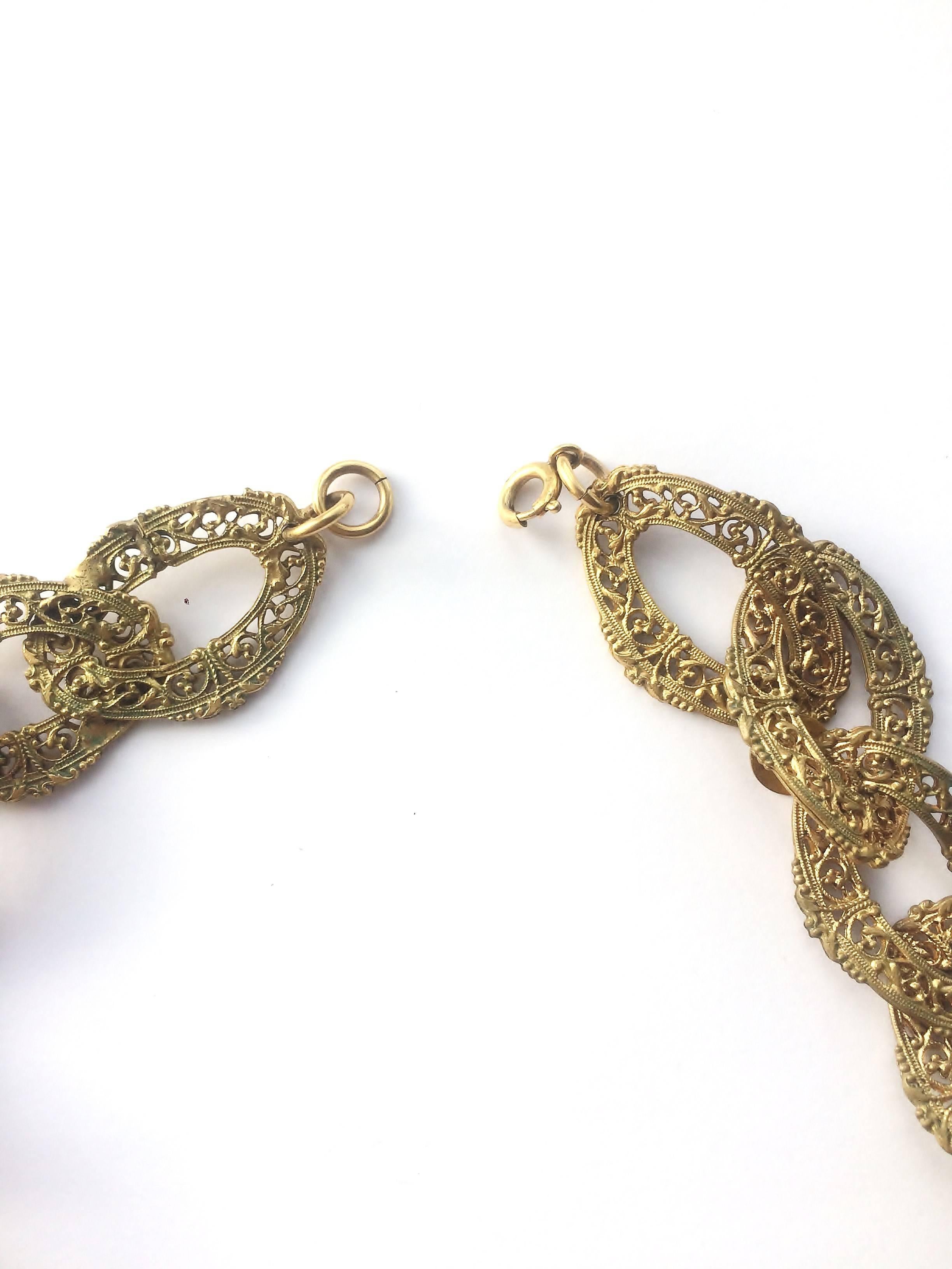 A large antiqued gold filigree link chain necklace, Goossens for Chanel, 1960s. For Sale 1