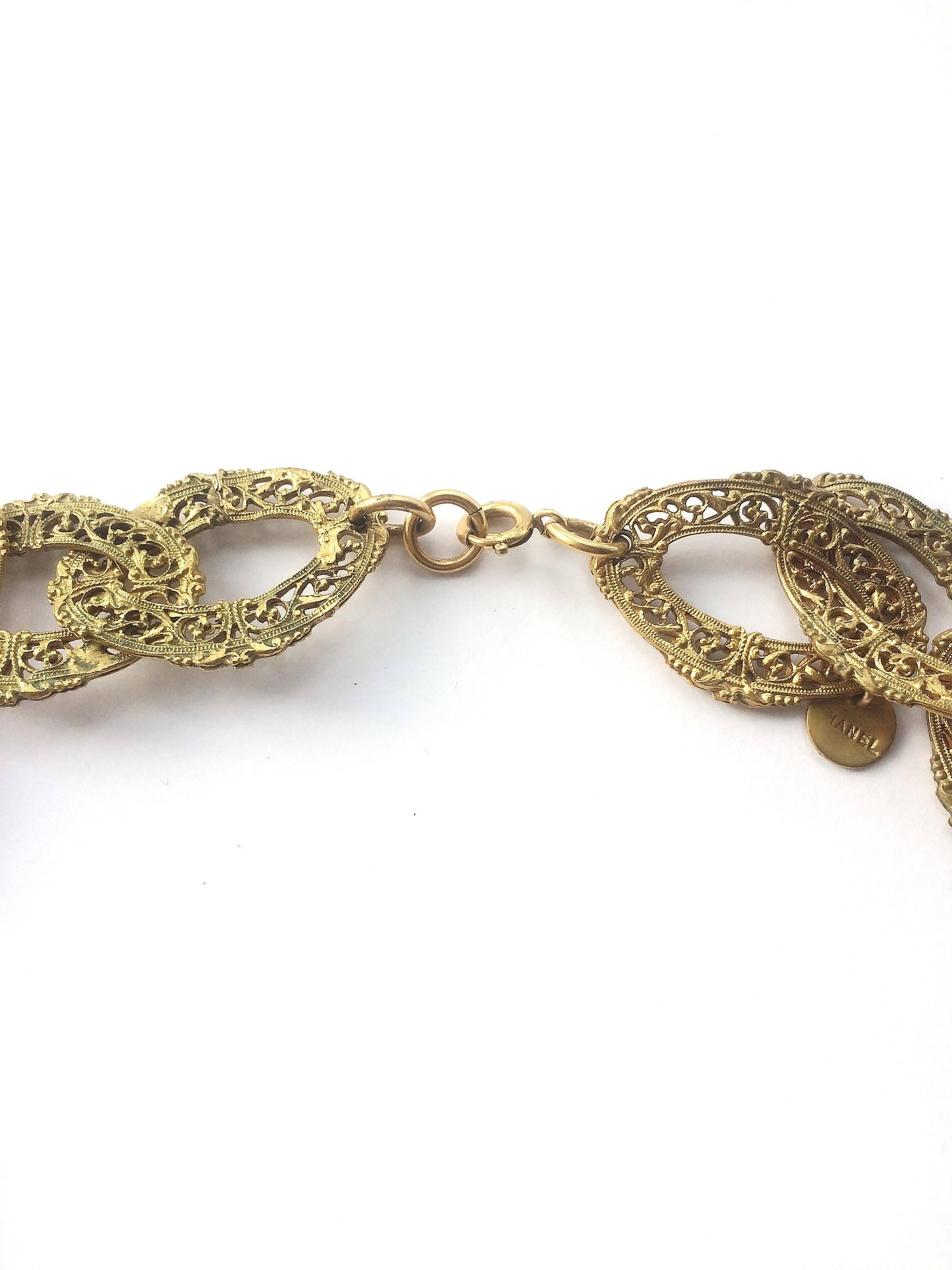 A large antiqued gold filigree link chain necklace, Goossens for Chanel, 1960s. For Sale 2