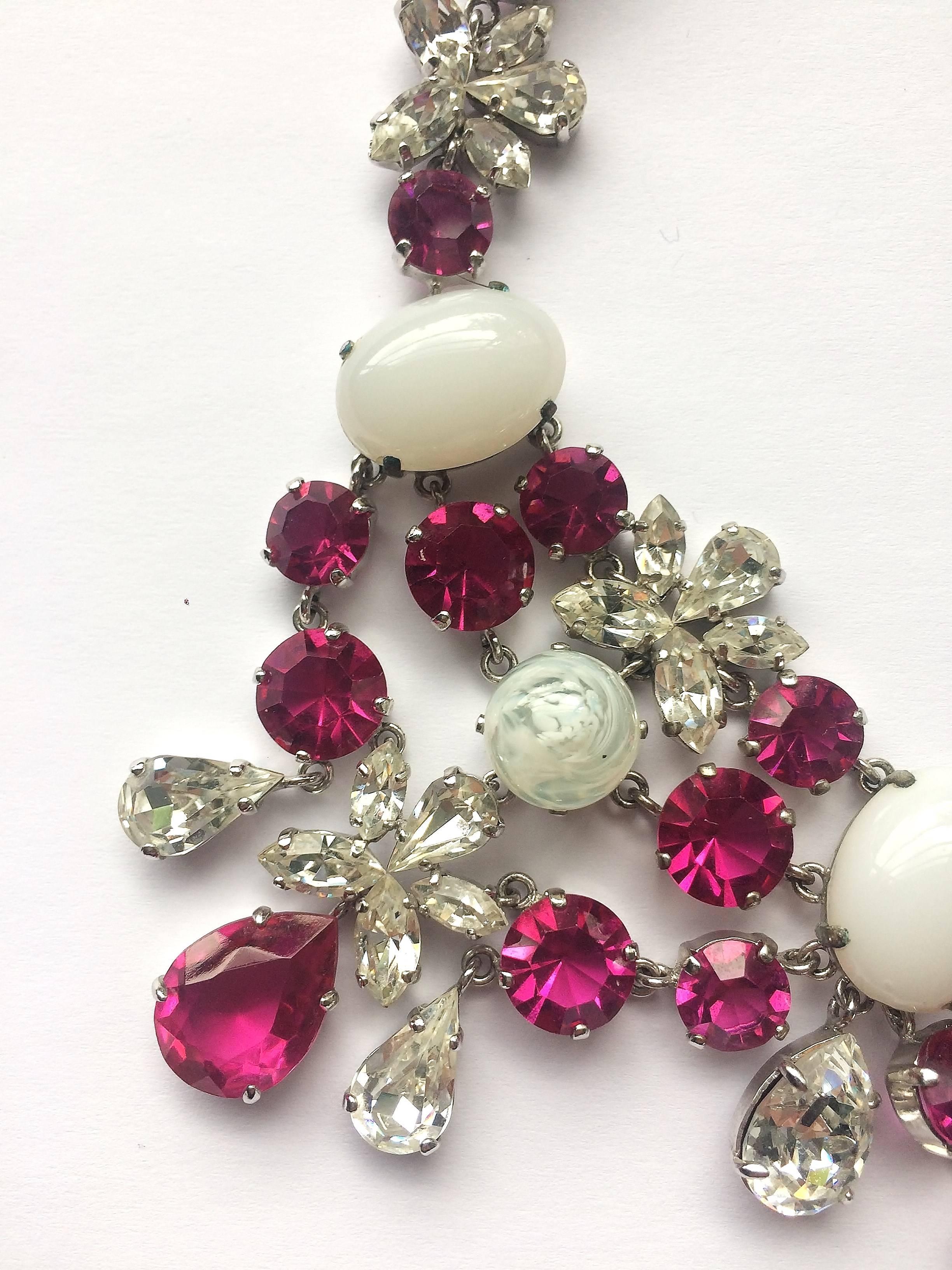 Fabulous deep pink and moonstone paste necklace, Christian Dior, 1950s 3