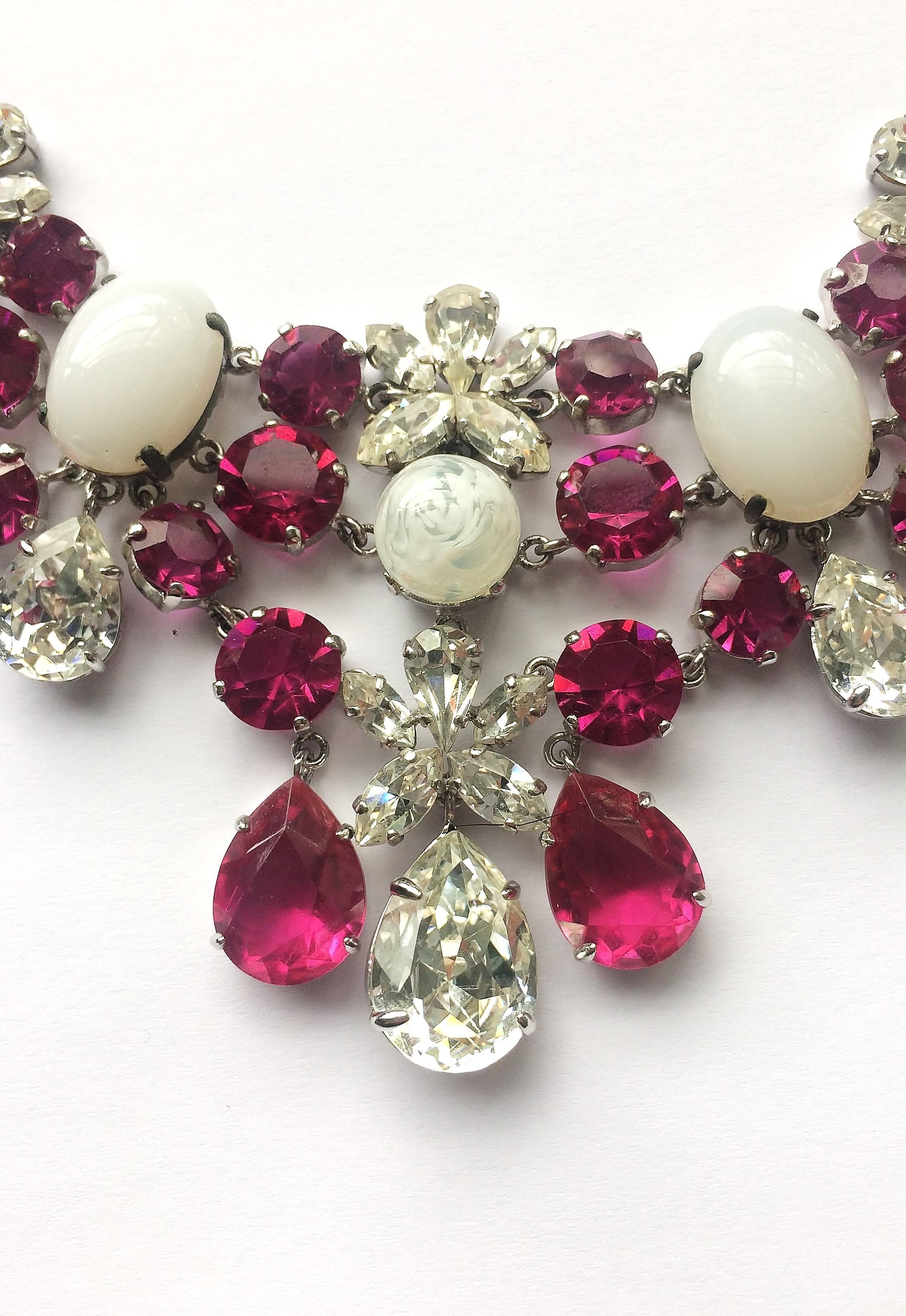 Fabulous deep pink and moonstone paste necklace, Christian Dior, 1950s 4