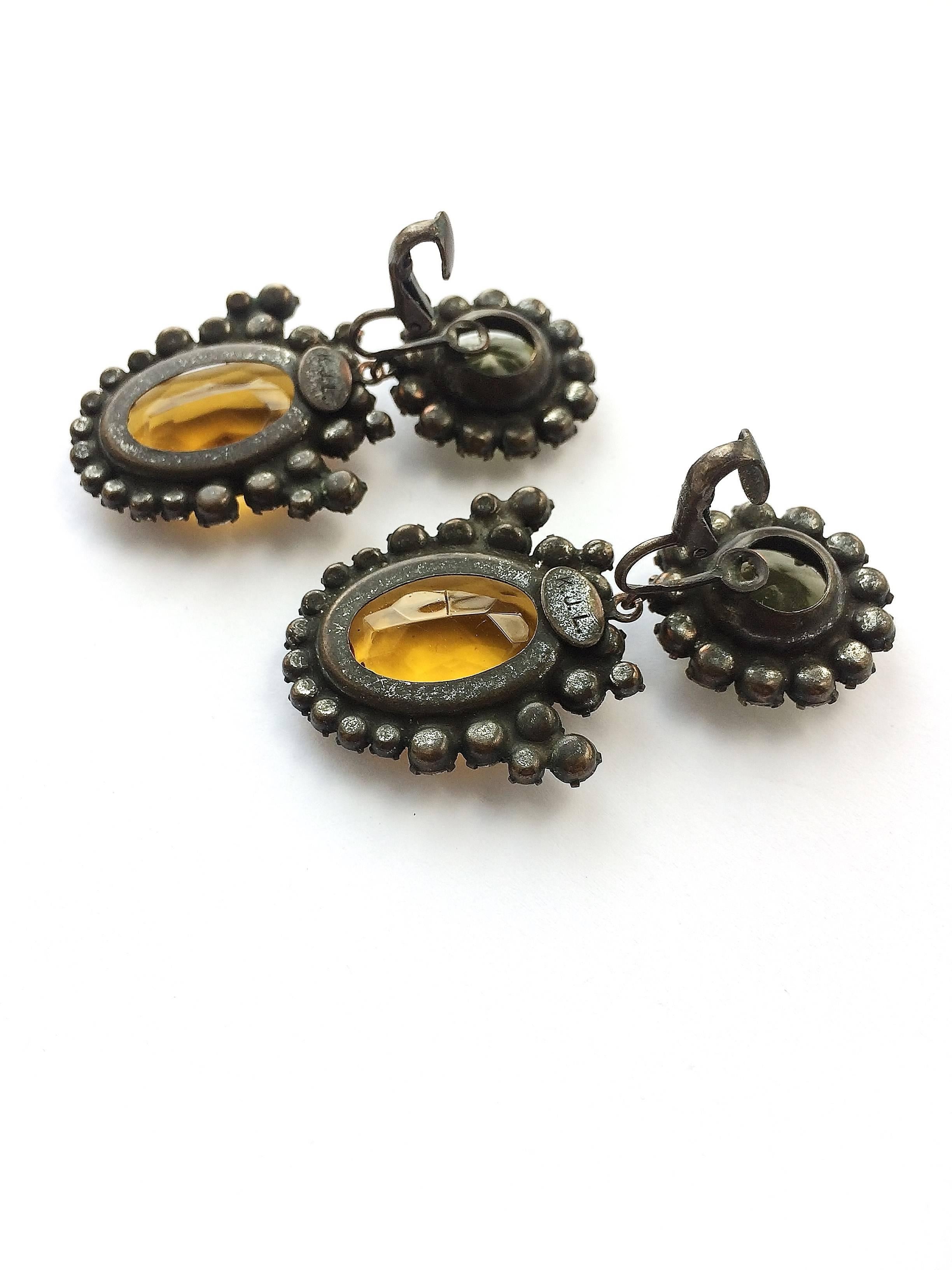 KJL citrine and topaz paste drop earrings, 1960s In Excellent Condition In Greyabbey, County Down