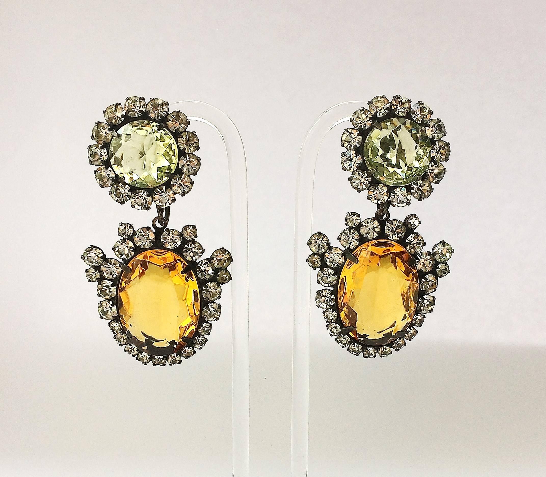 KJL citrine and topaz paste drop earrings, 1960s 1