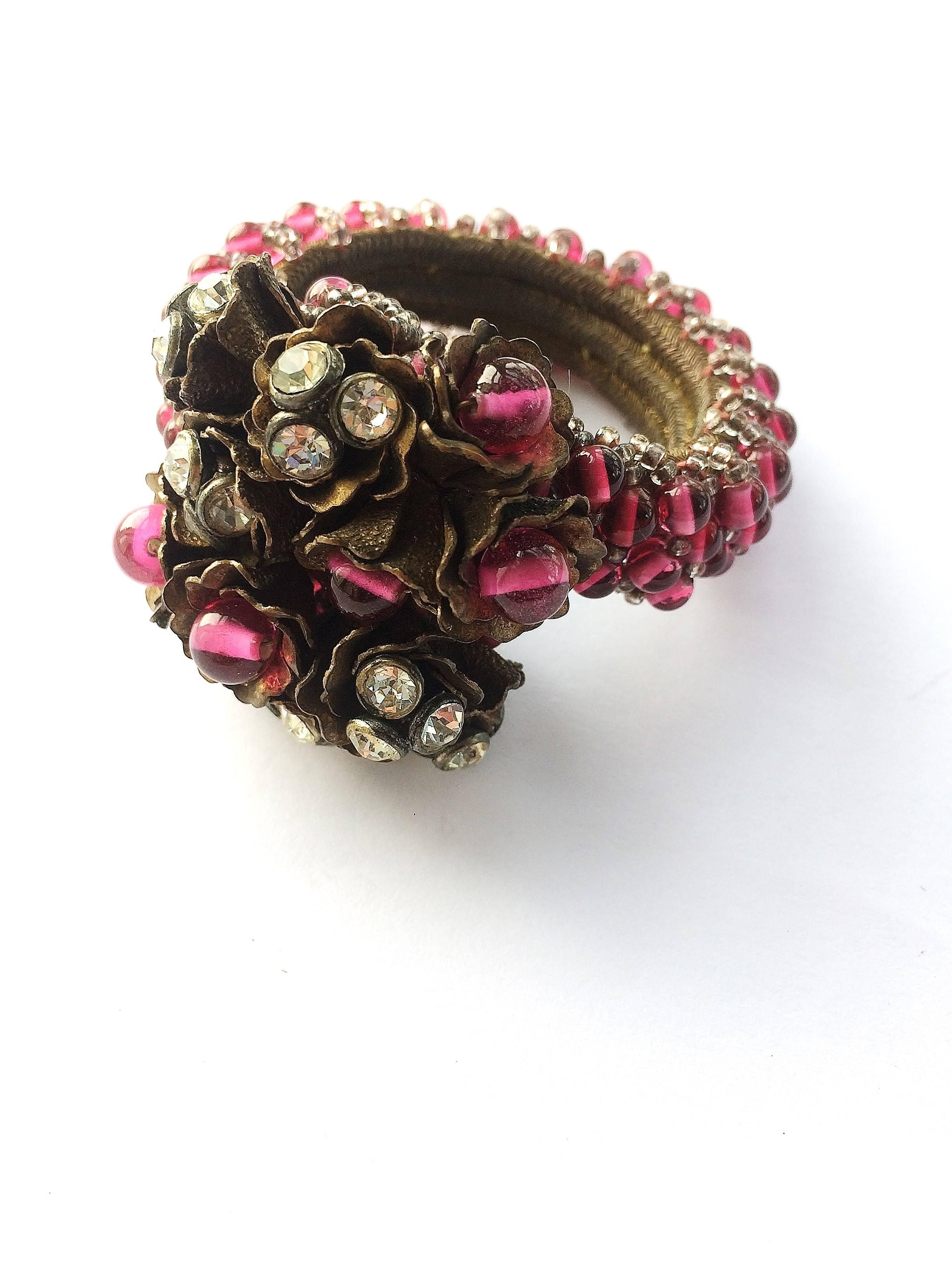 A cranberry glass and paste wrap around parure, Miriam Haskell, USA, 1930s. For Sale 2