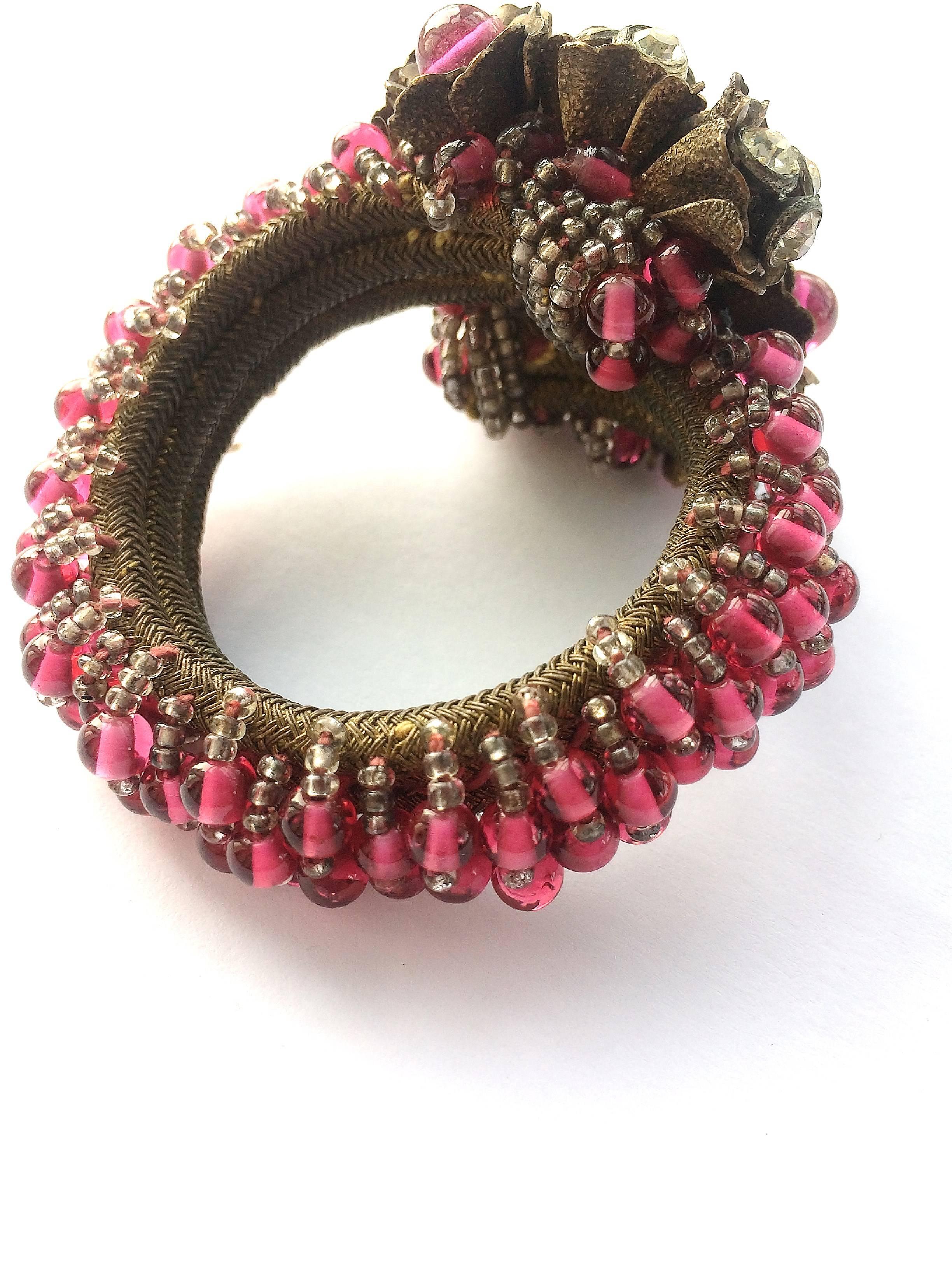 A cranberry glass and paste wrap around parure, Miriam Haskell, USA, 1930s. For Sale 3