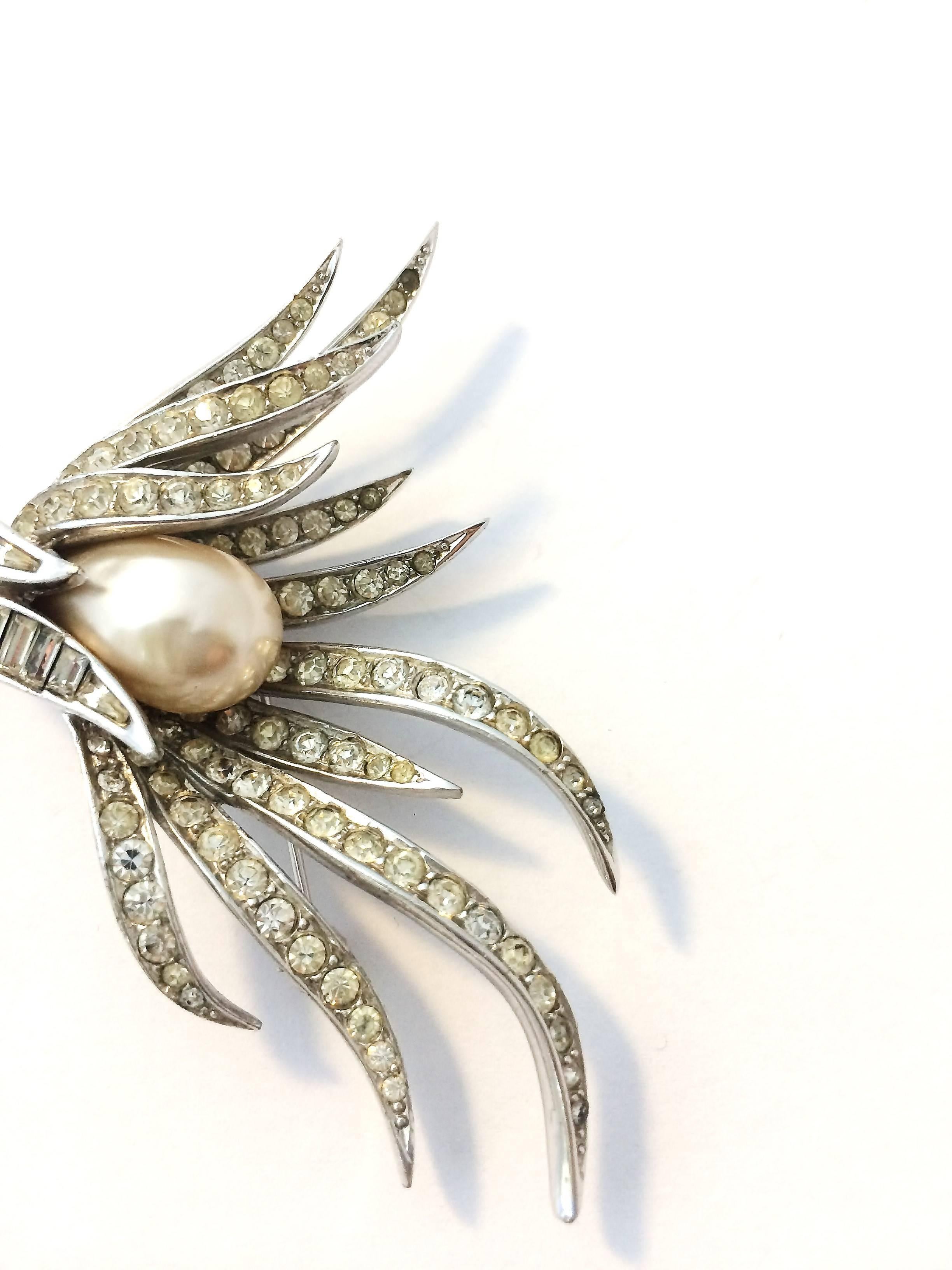 Marcel Boucher paste and baroque pearl 'spray' brooch, 1960s 1