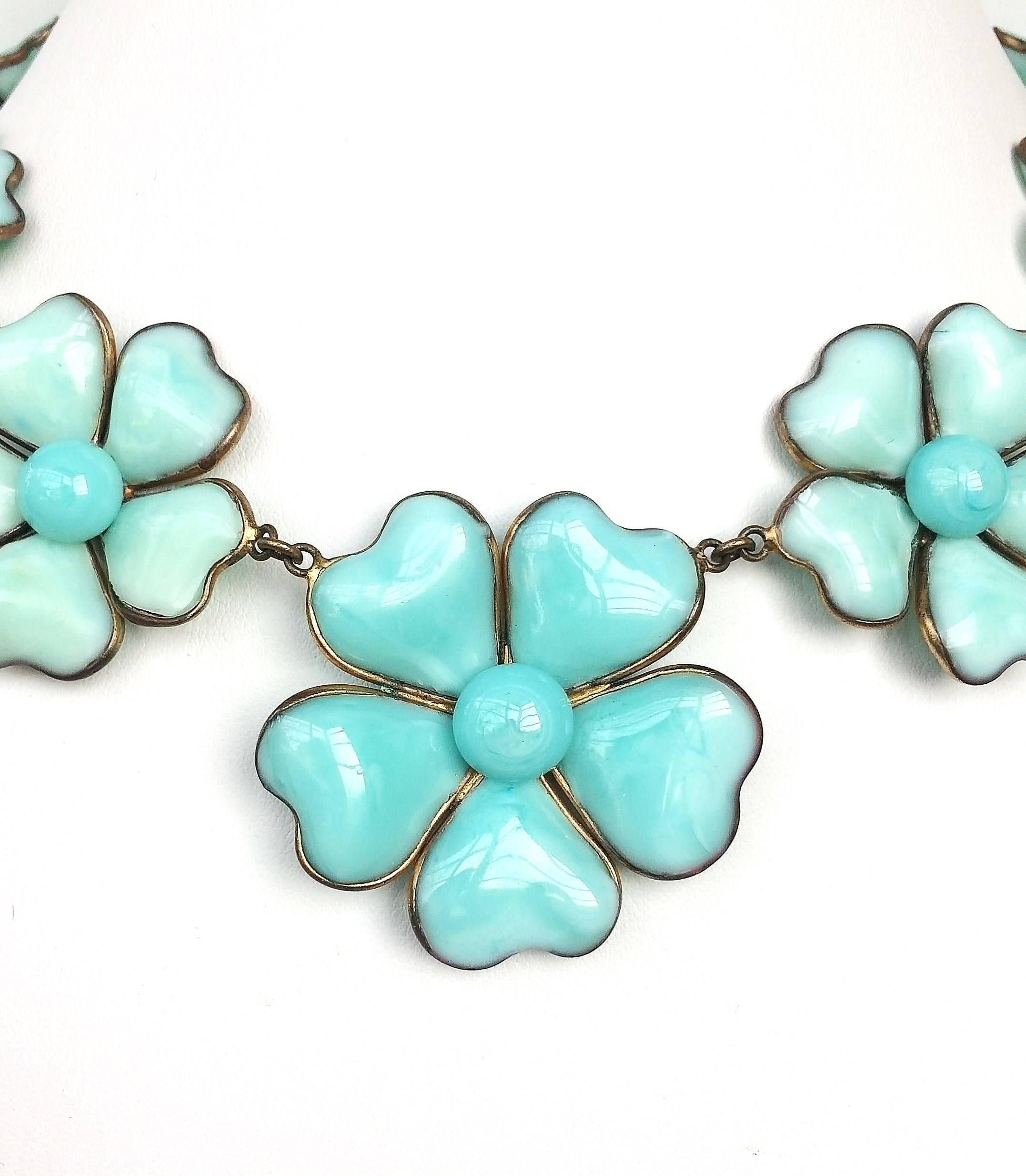 A very rare iconic Chanel poured glass 'camellia' necklace, 1930s 6