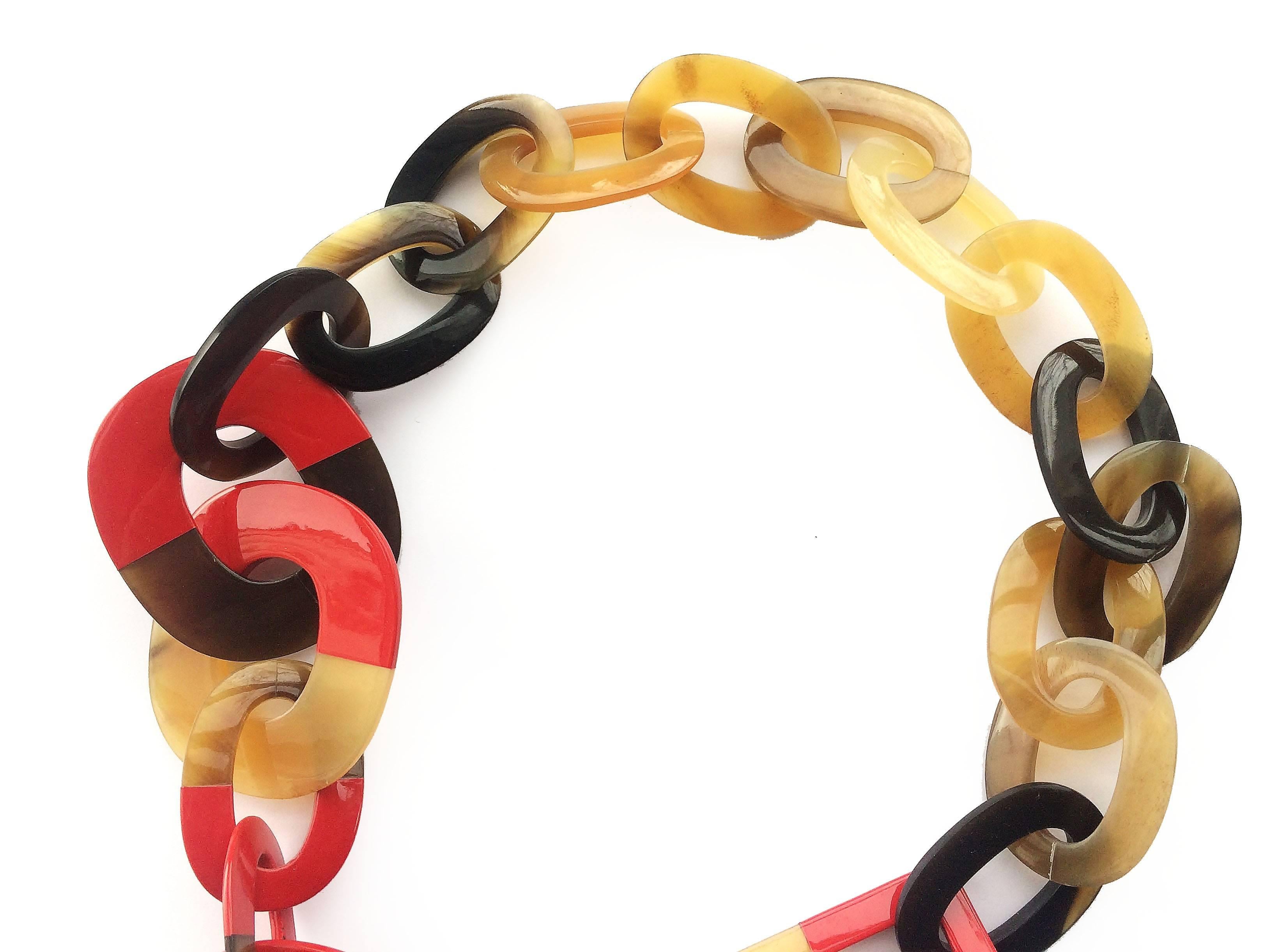 Women's Hermes horn and red lacquer multi coloured linked sautoir necklace