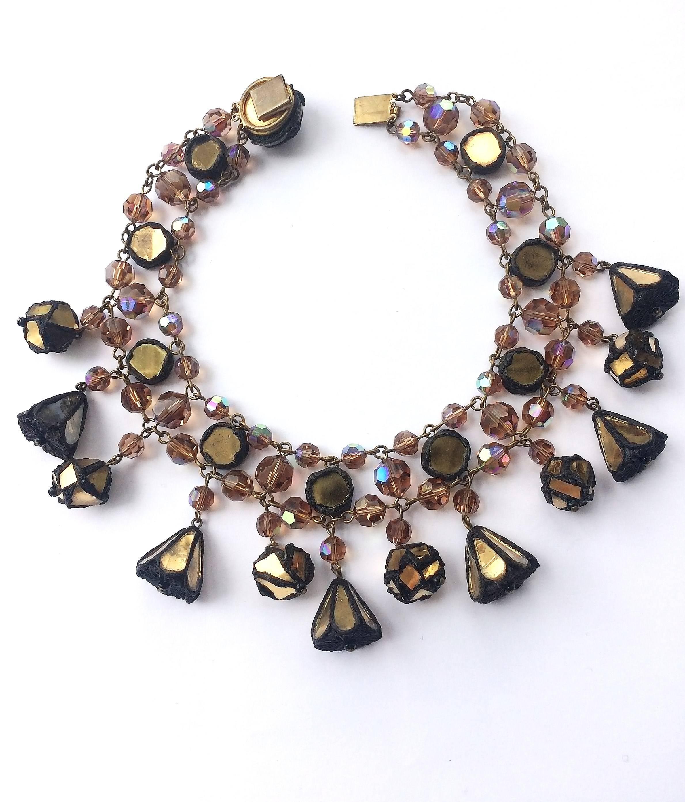A dynamic talousel, glass bead and coloured mirror drop necklace, France, 1960s For Sale 2