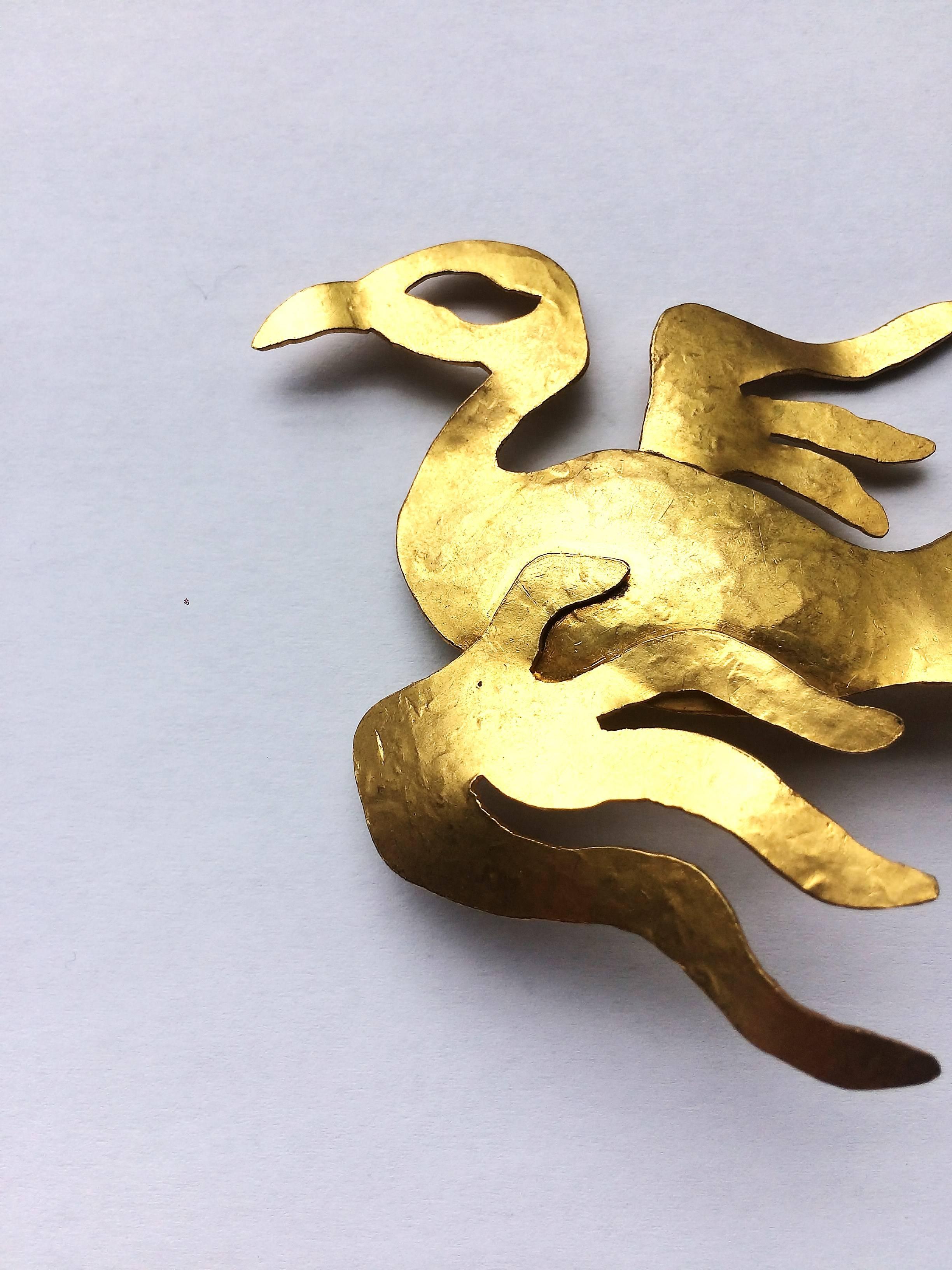 Wonderful large gilded metal 'phoenix' earrings, Herve Van Der Straeten, 1980s 1