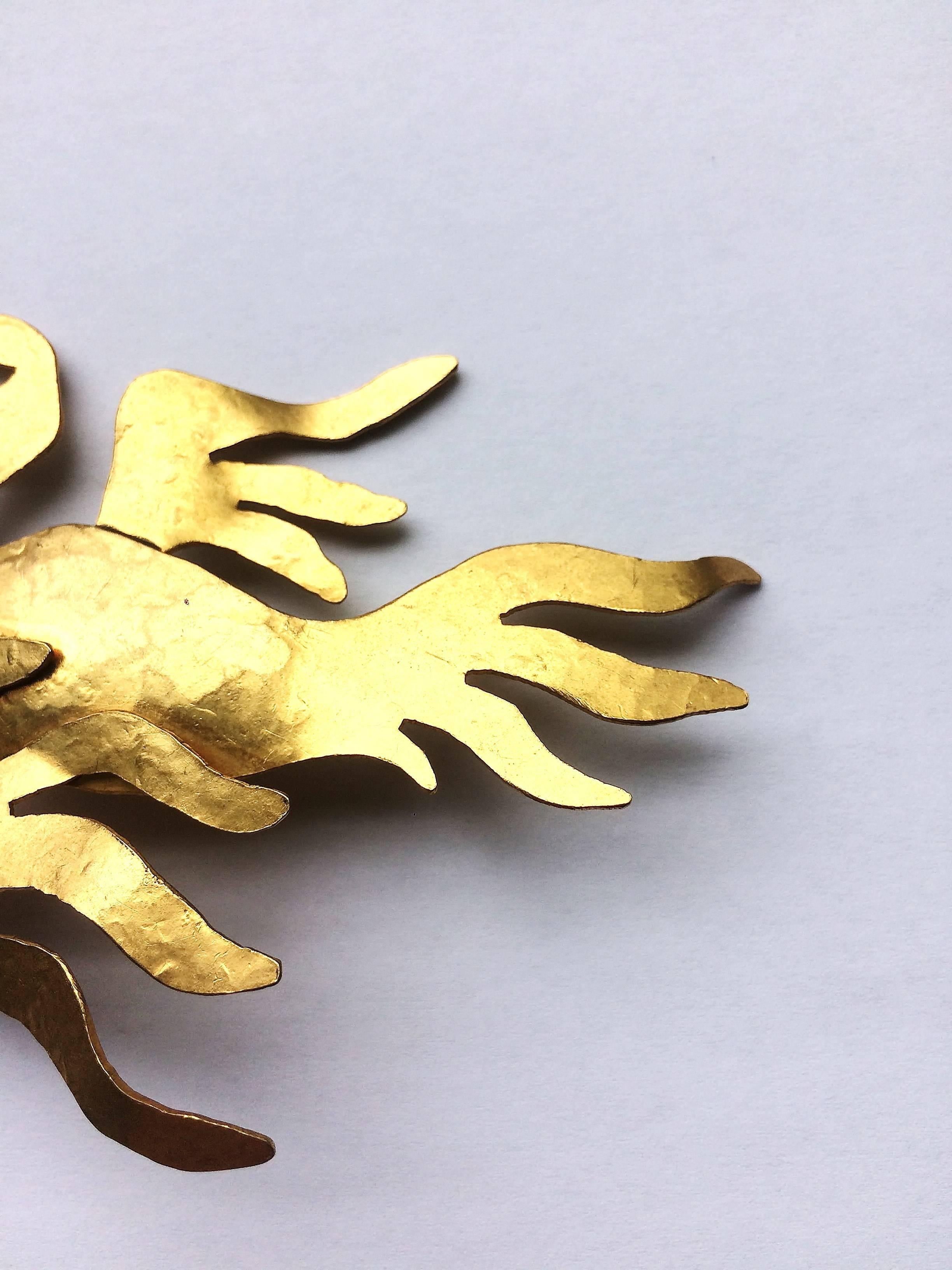 Wonderful large gilded metal 'phoenix' earrings, Herve Van Der Straeten, 1980s 2