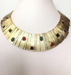Soft brushed gilt articulated and jewelled collar, Les Bernard, 1970s