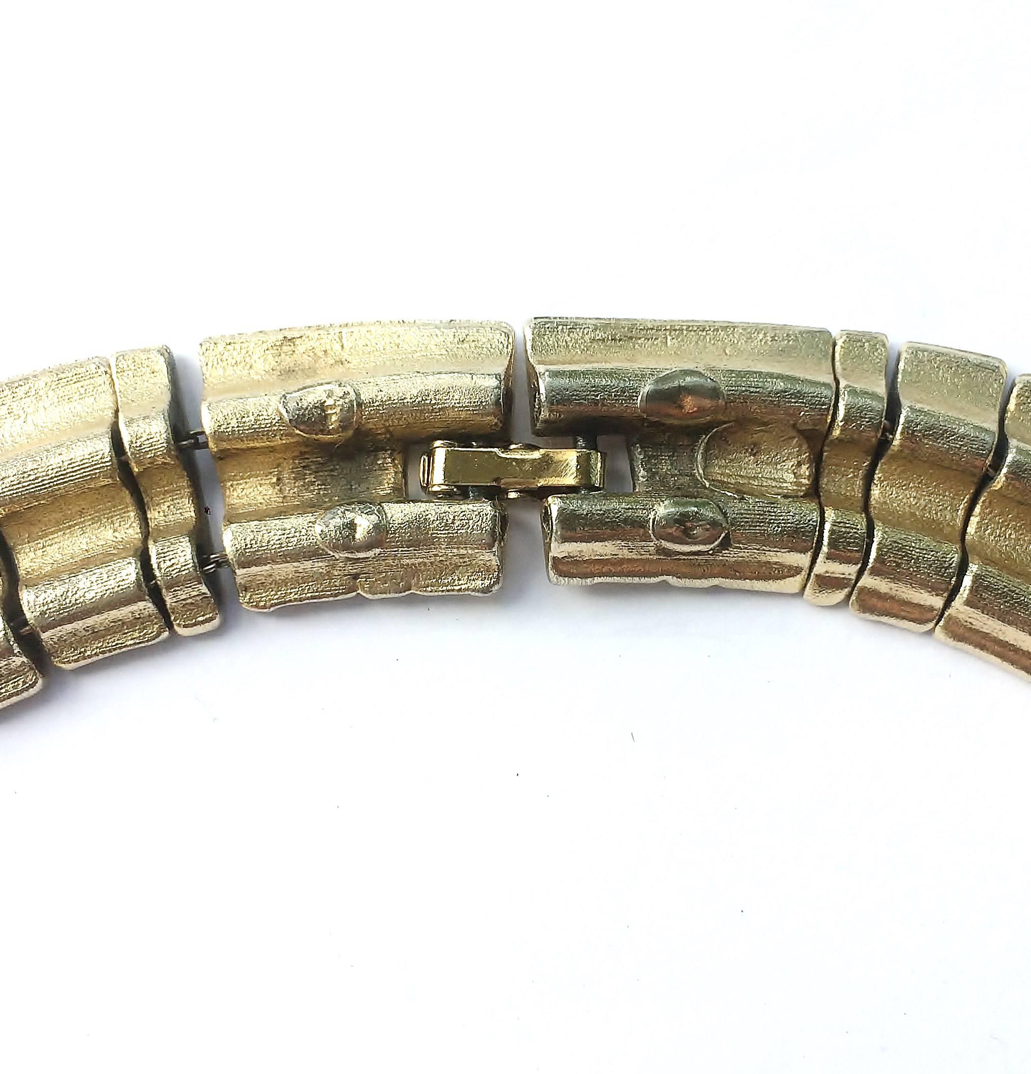 Soft brushed gilt articulated and jewelled collar, Les Bernard, 1970s 1