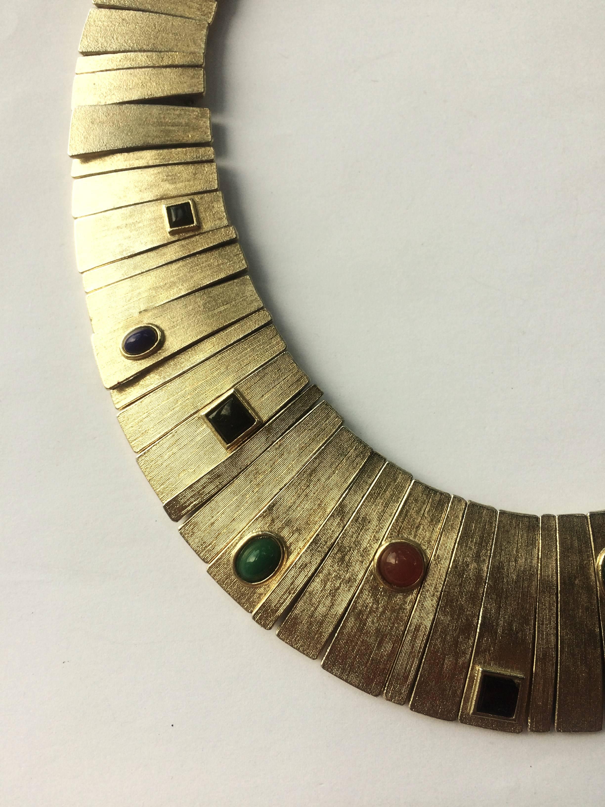 Soft brushed gilt articulated and jewelled collar, Les Bernard, 1970s 3