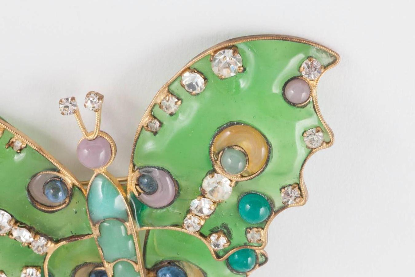 Very large poured glass and paste 'butterfly' brooch, Maison Gripoix, 1970s 3