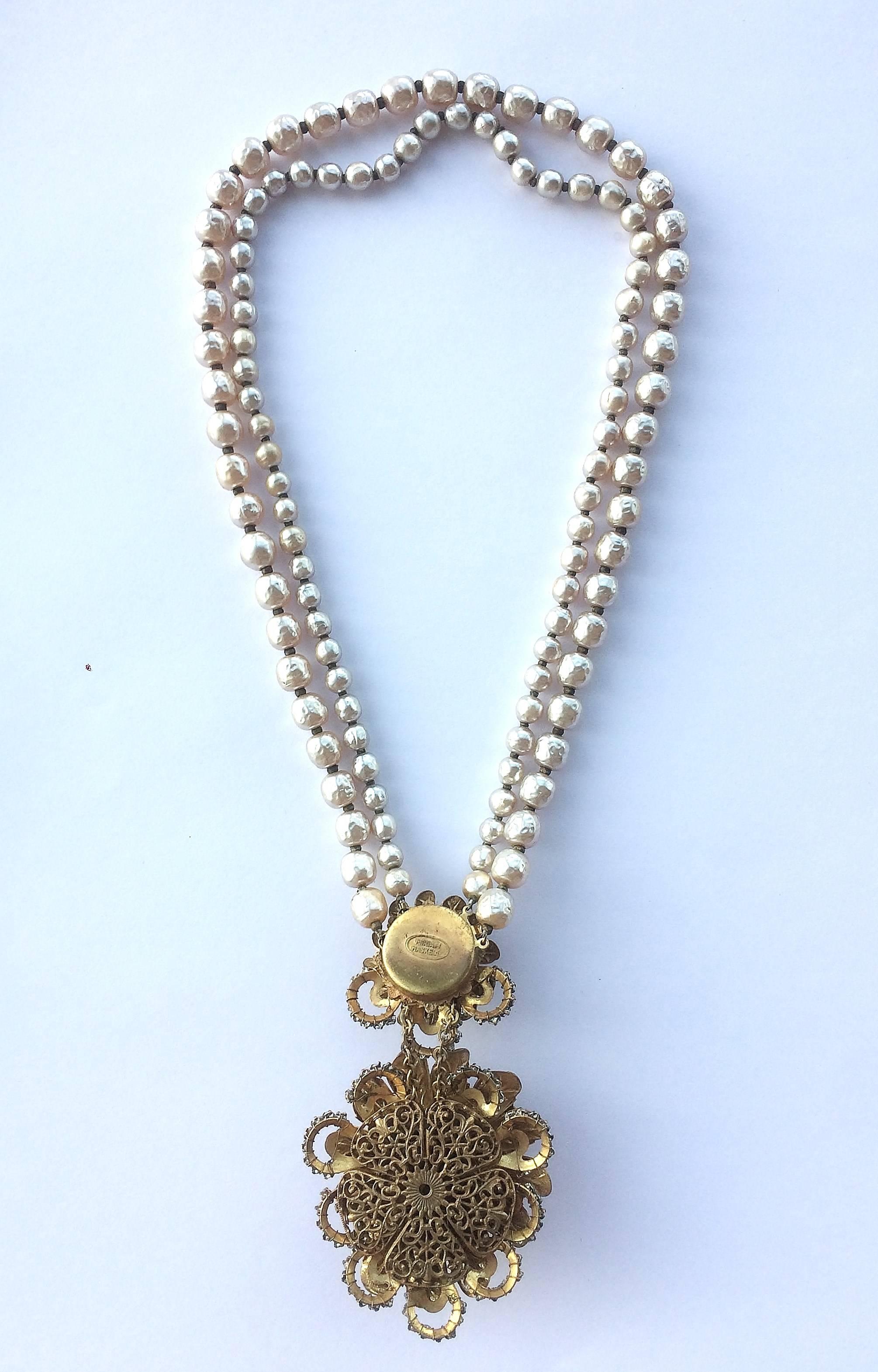 Long baroque pearl necklace, with centrepiece, Miriam Haskell, 1950s In Excellent Condition In Greyabbey, County Down