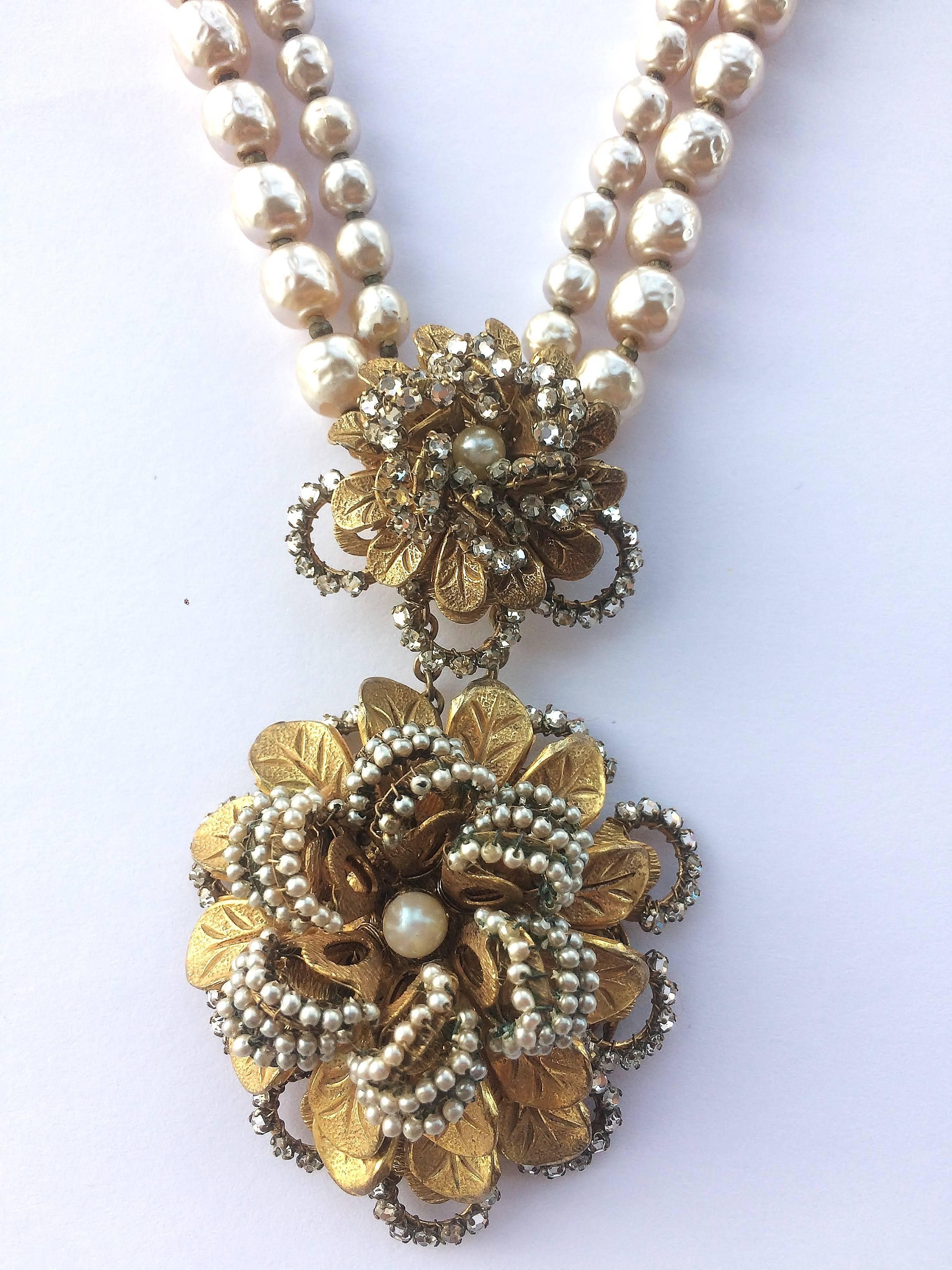 Long baroque pearl necklace, with centrepiece, Miriam Haskell, 1950s 1