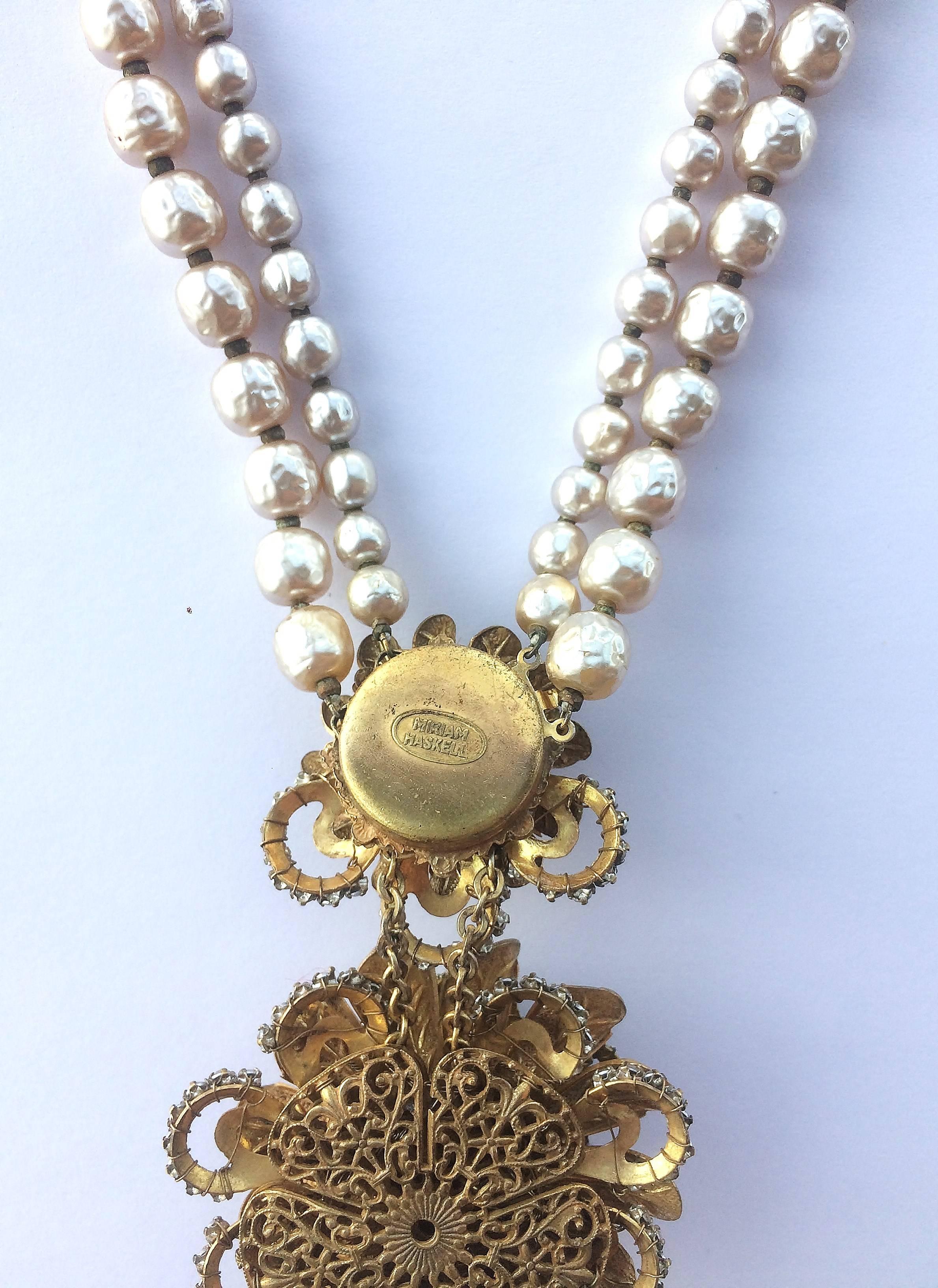 Women's Long baroque pearl necklace, with centrepiece, Miriam Haskell, 1950s