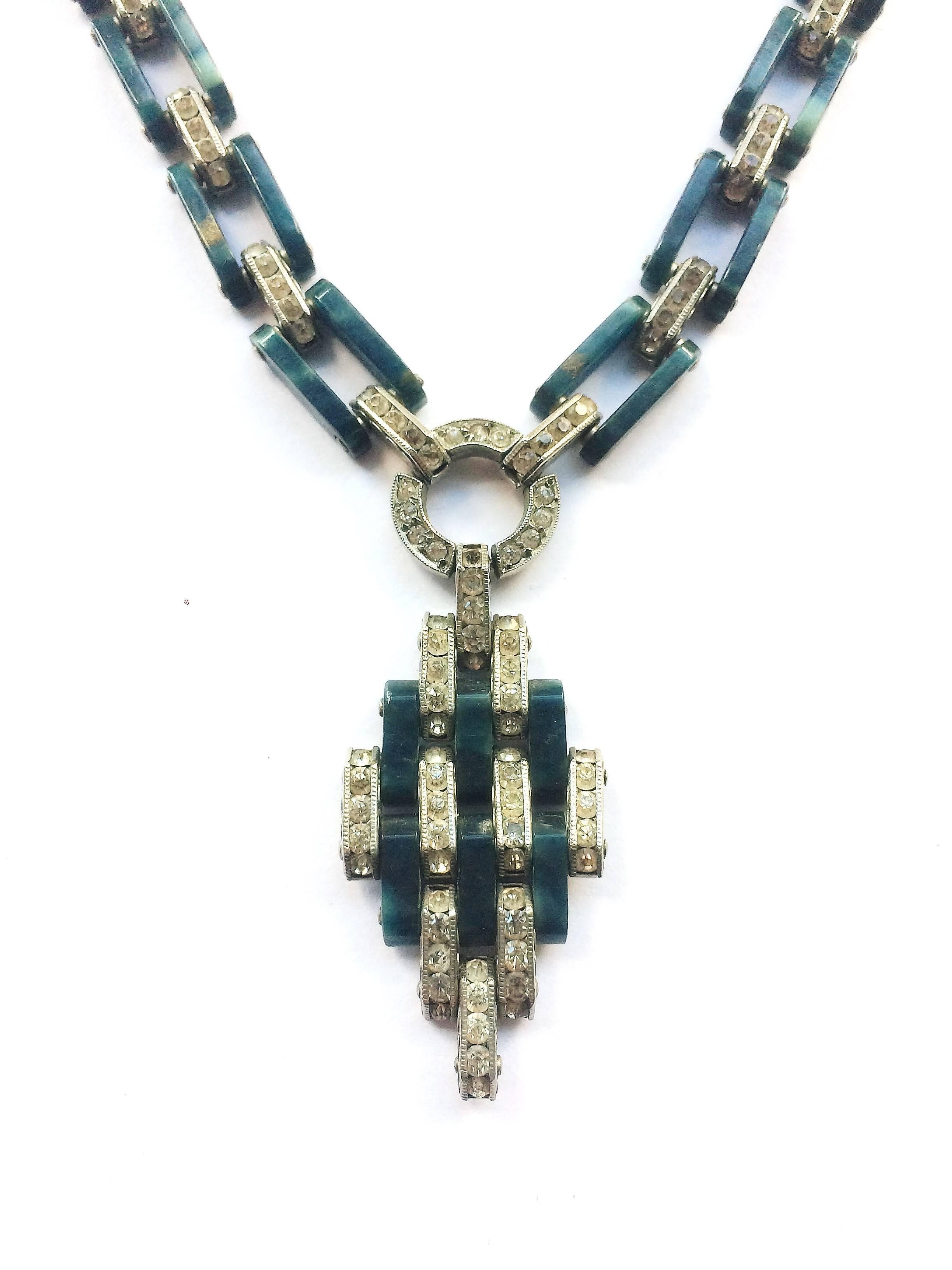 Women's or Men's Art Deco Bakelite and paste D.R.G.M. link necklace, Germany