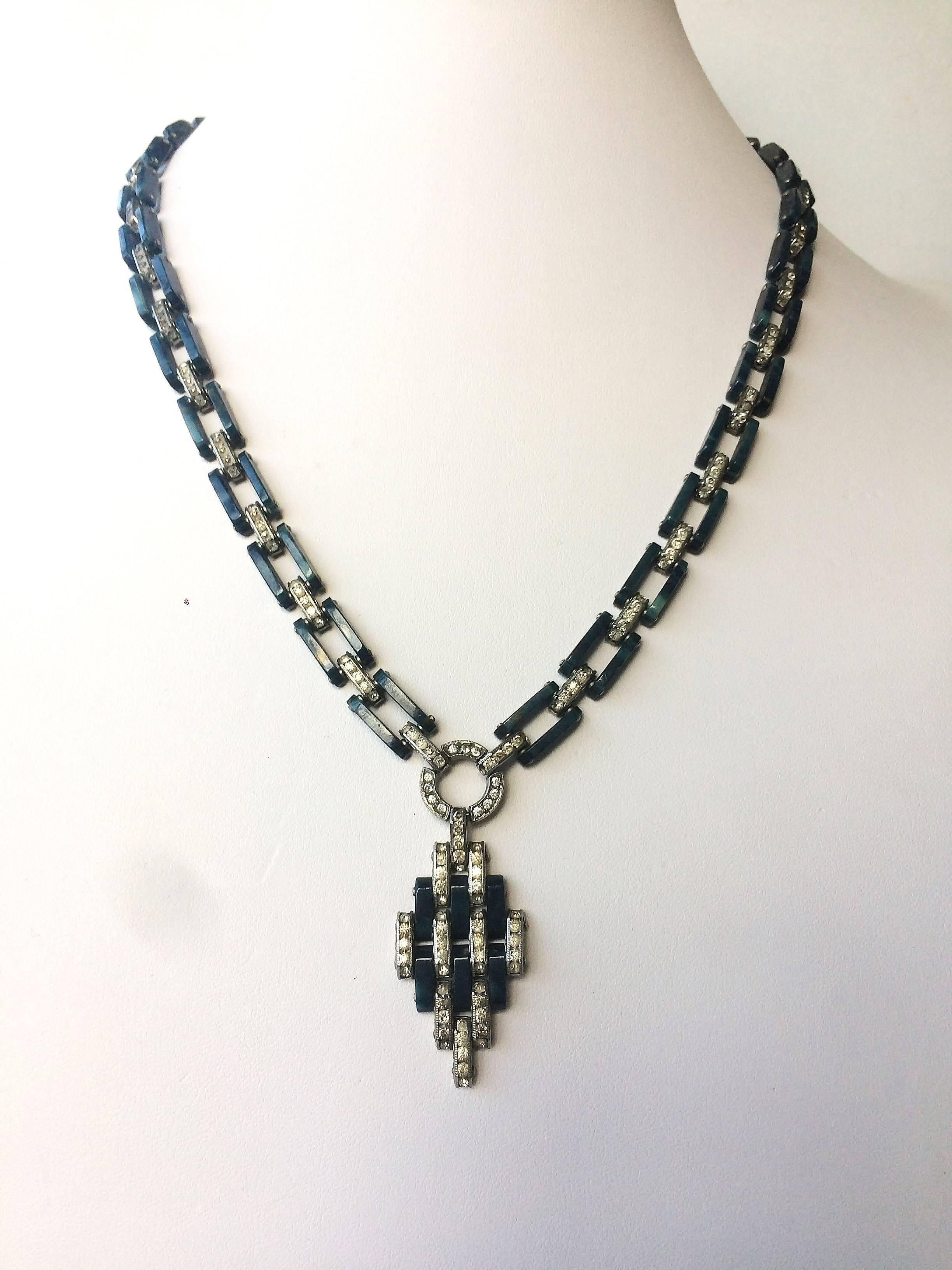 Art Deco Bakelite and paste D.R.G.M. link necklace, Germany 5