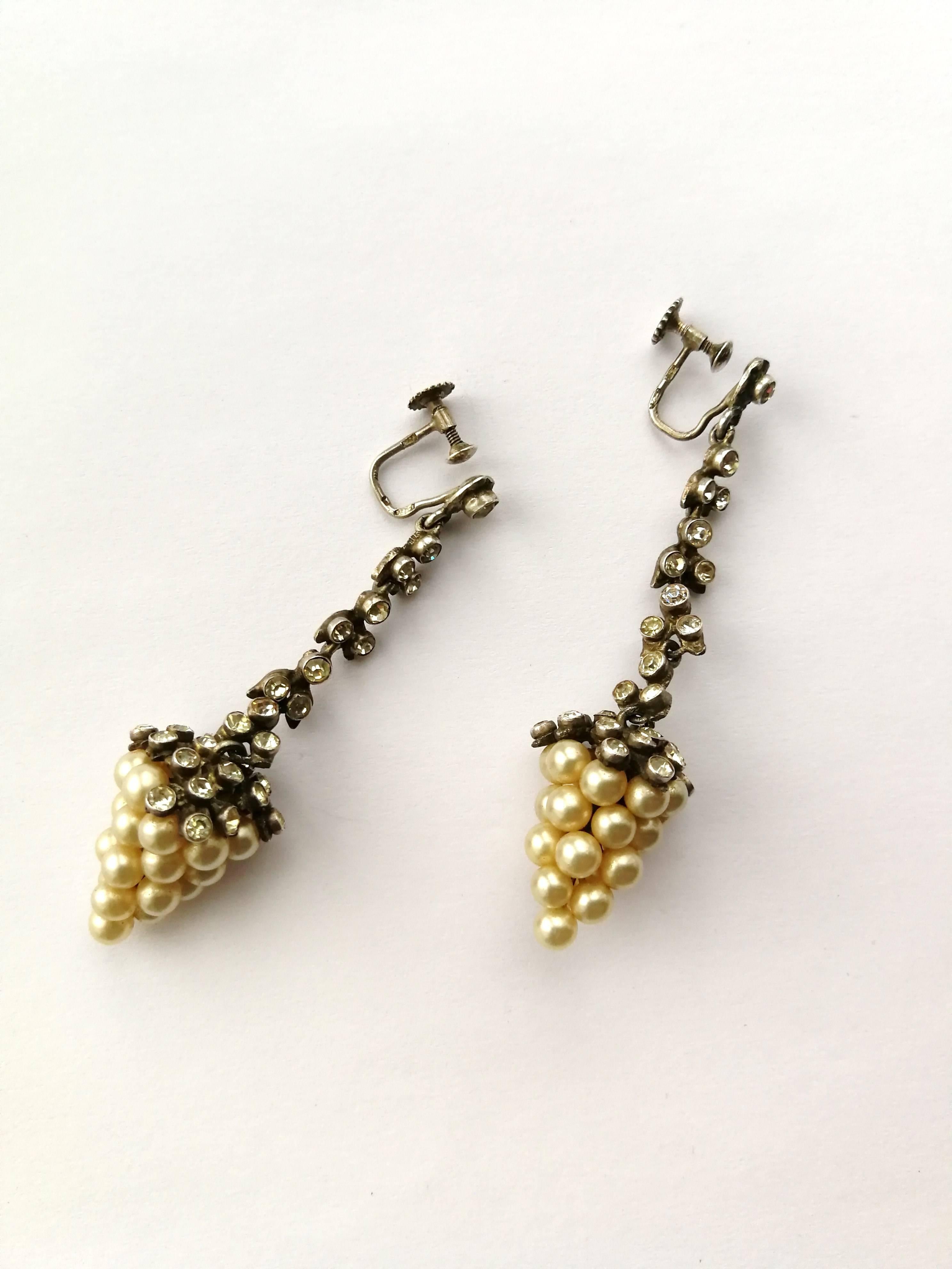 Edwardian silver, paste and paste pearl sautoir and matching earrings, French. 7