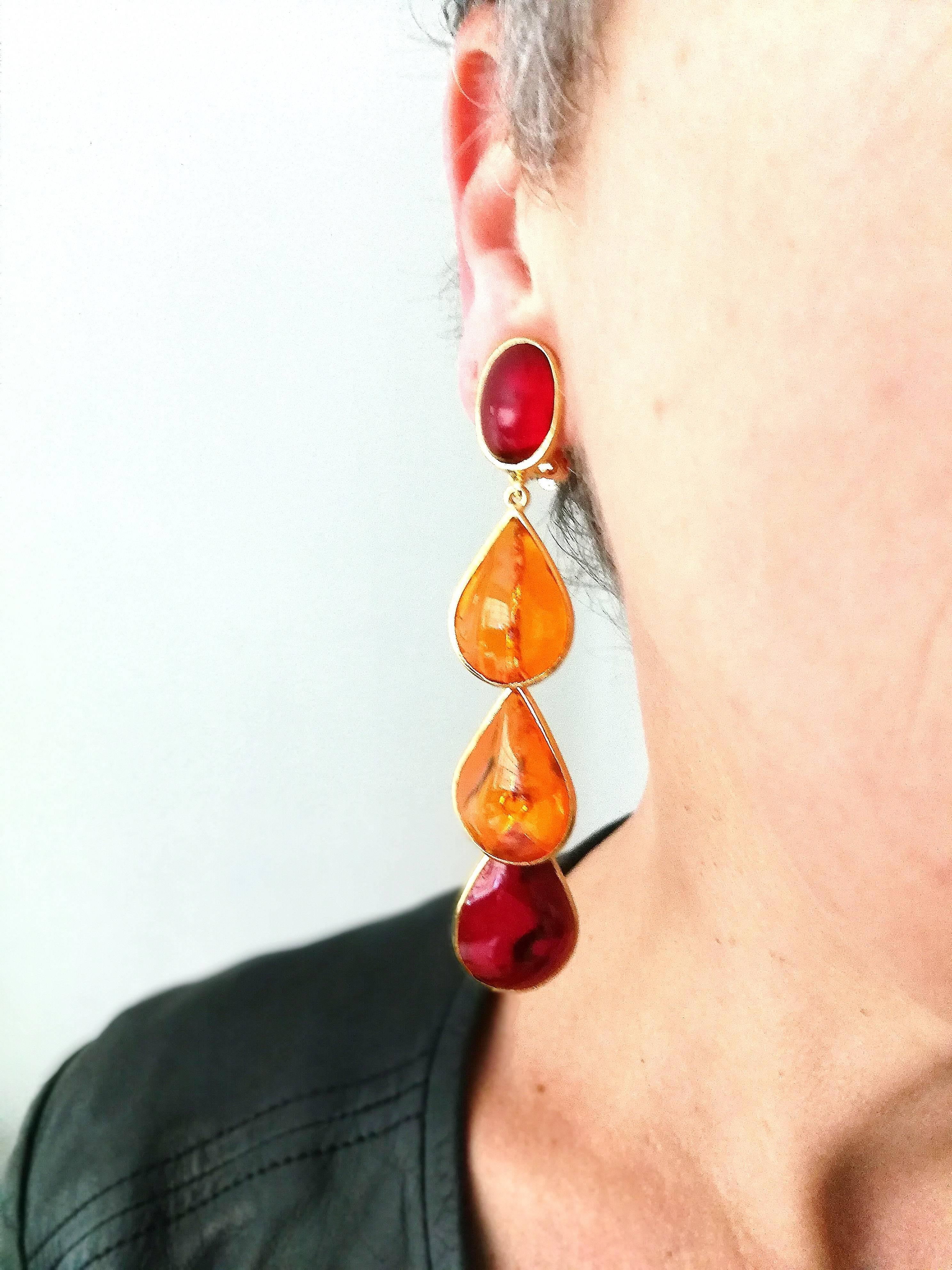 WW Collection orange and red poured glass drop earrings, 2017 4