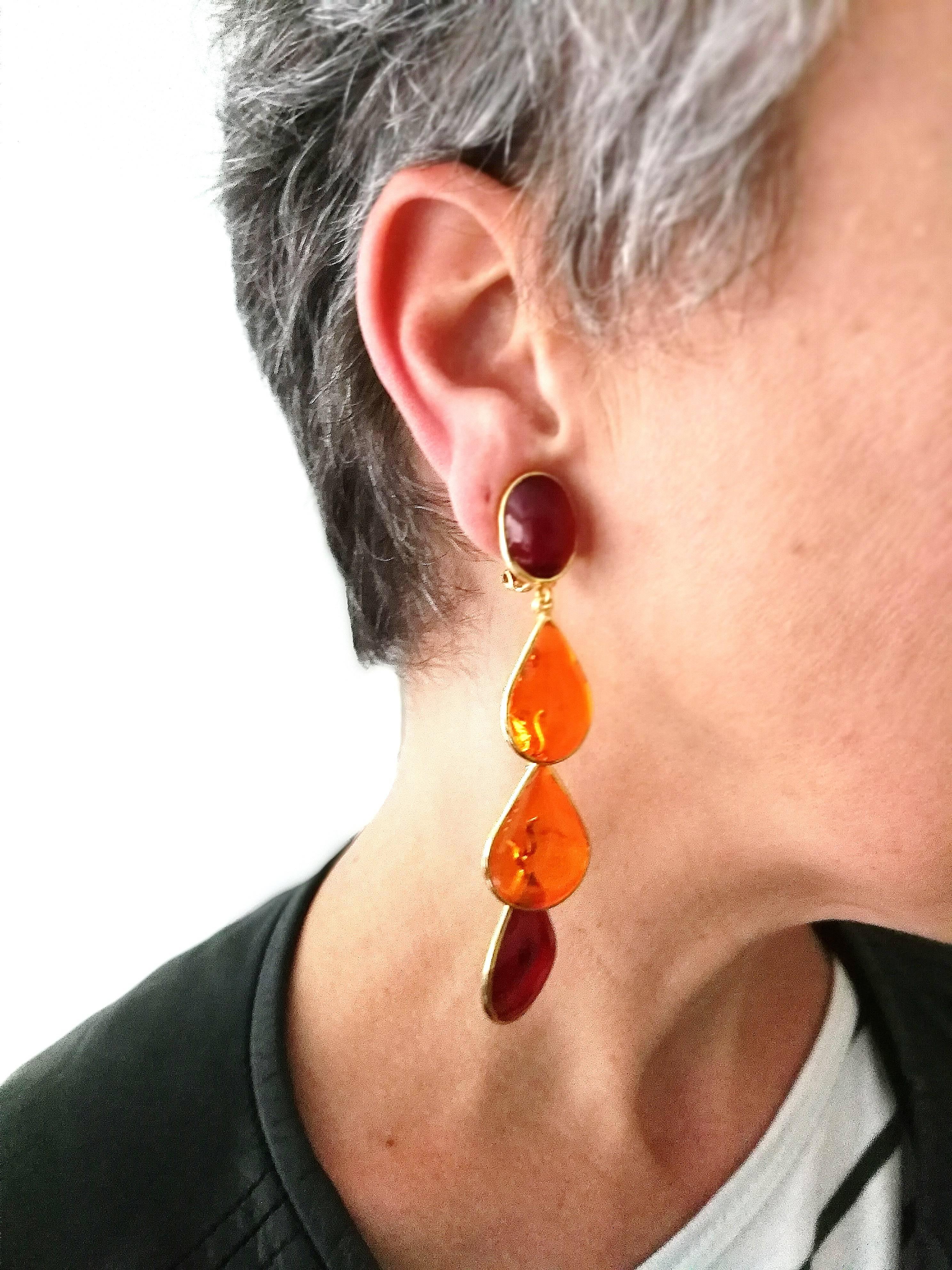 WW Collection orange and red poured glass drop earrings, 2017 5