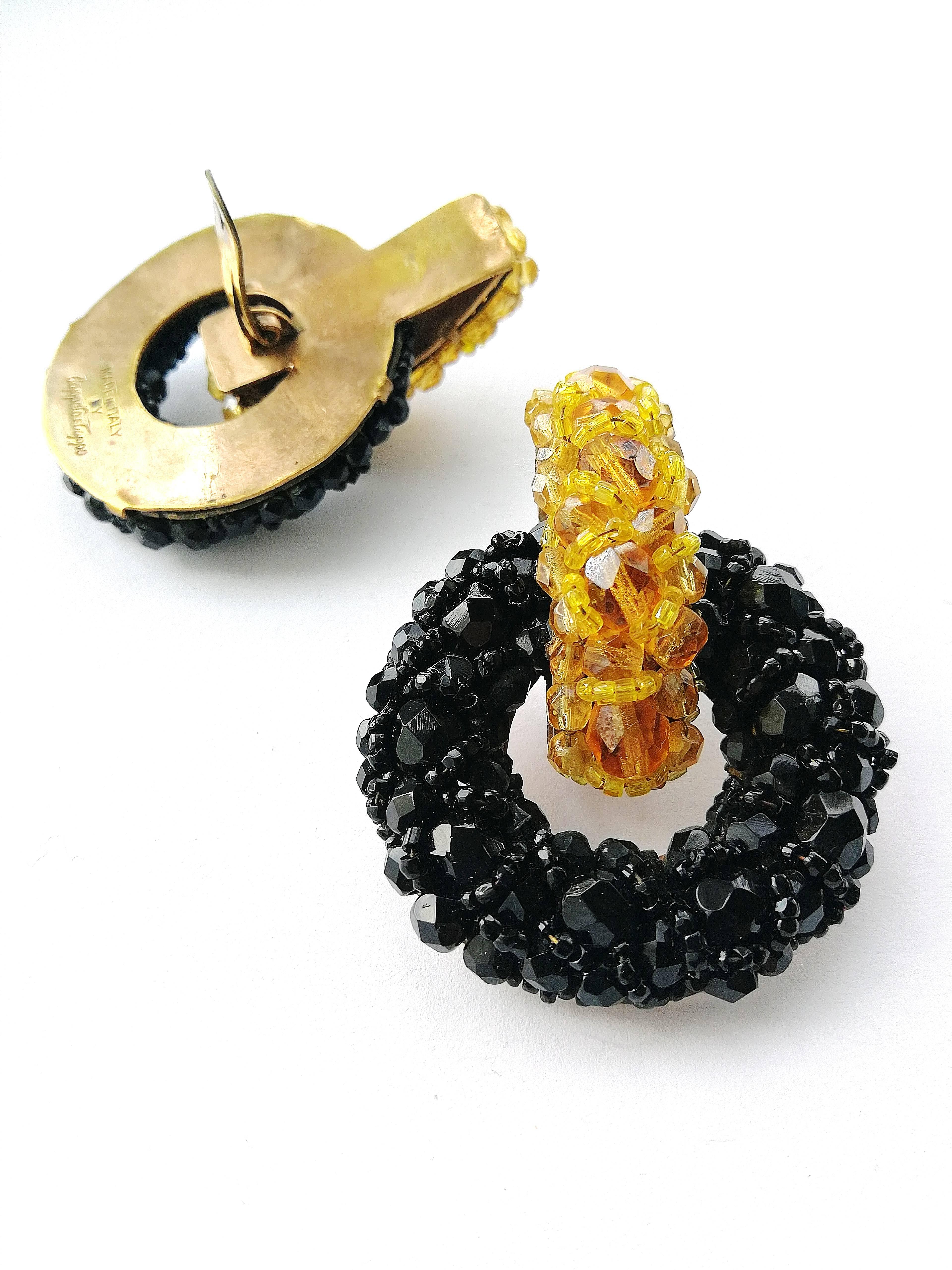 Black and Topaz Faceted Bead Earrings, Coppola e Toppo, Italy, Early 1950s 5