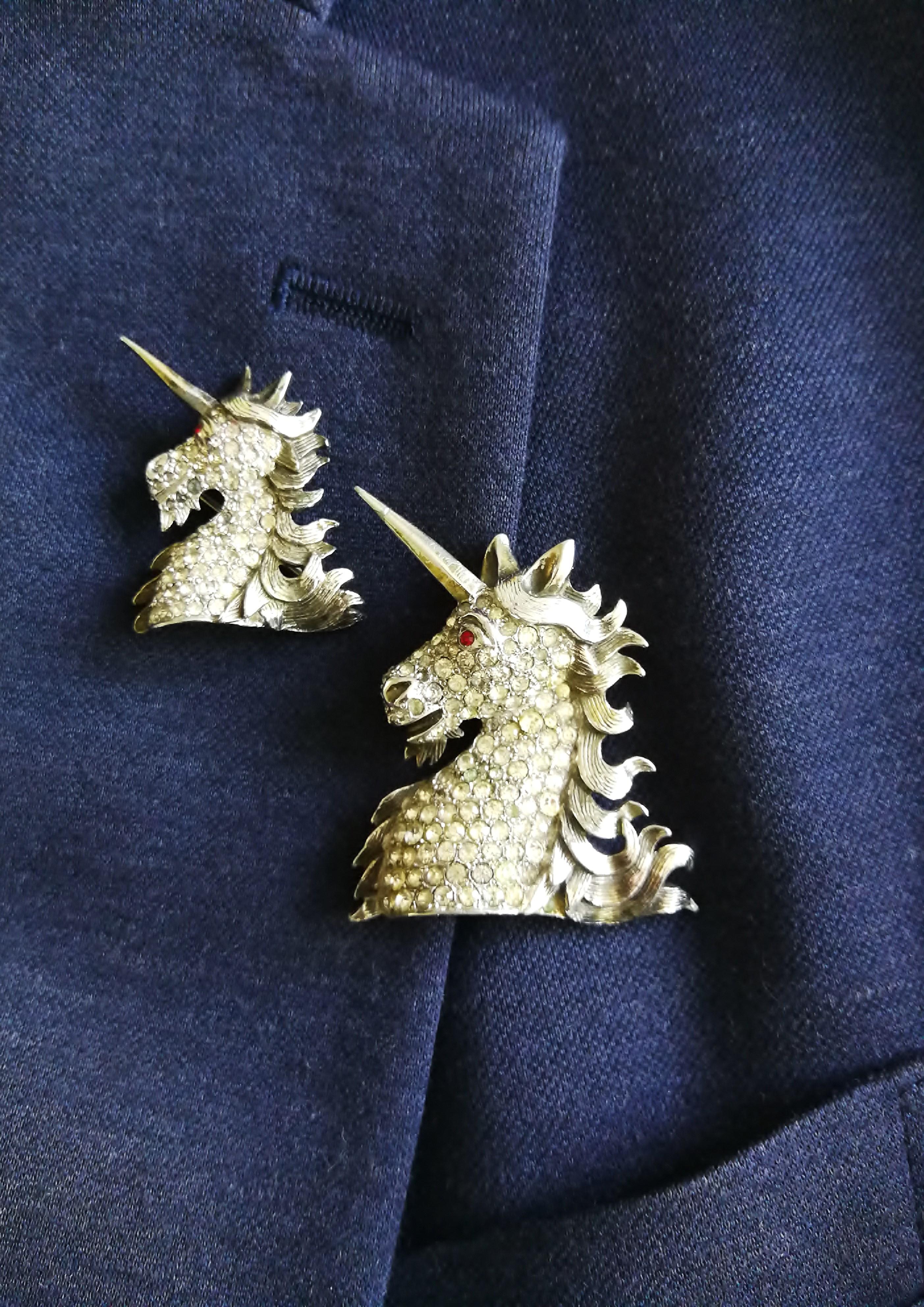 A pair of paste and gilt metal 'unicorn' brooches, Christian Dior, c1954. 6