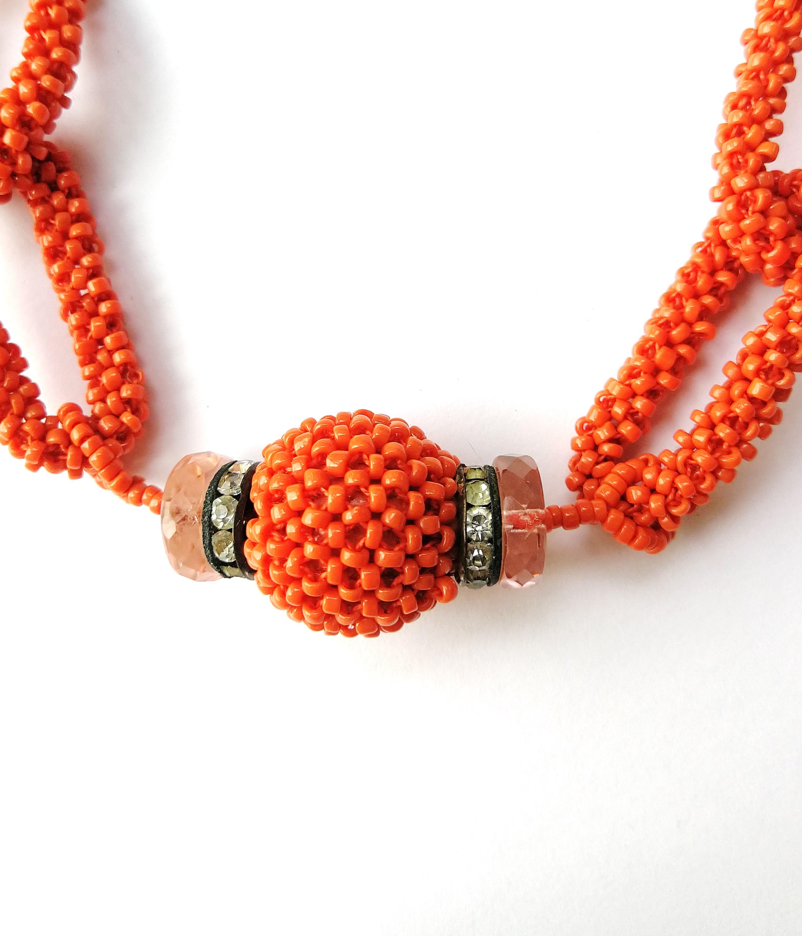 coral glass beads