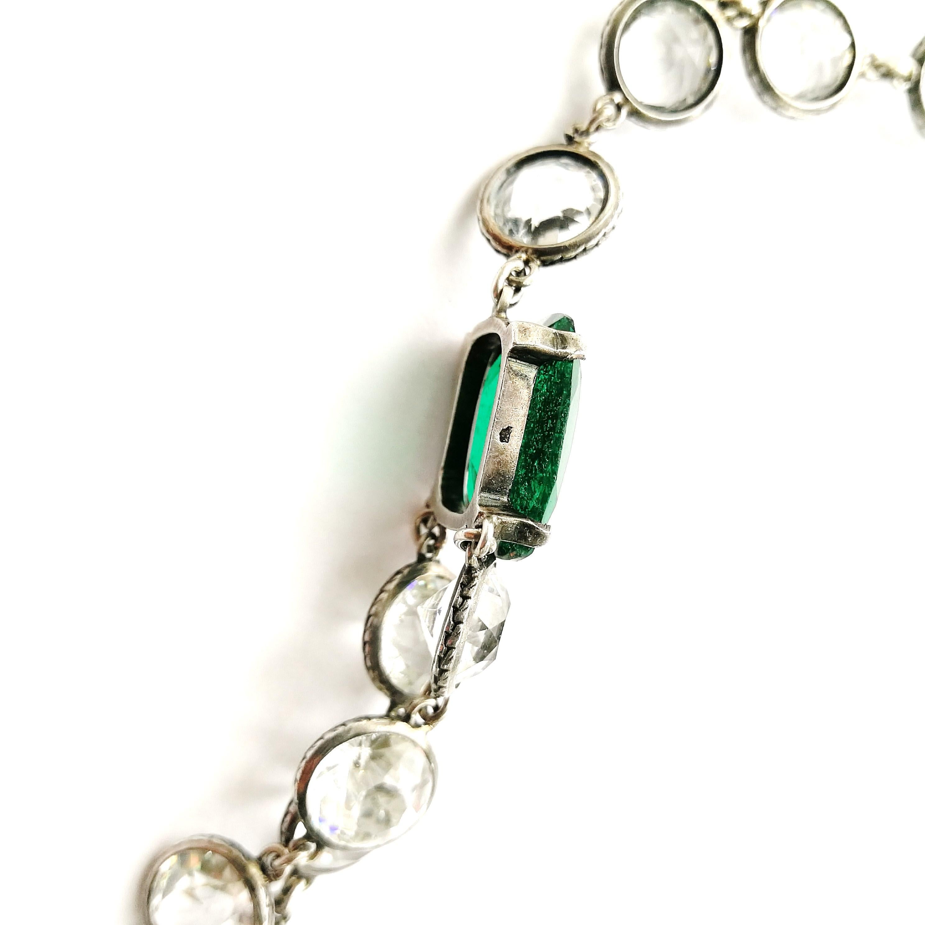 Silver/ emerald glass and clear crystal sautoir necklace, France, 1920s 6