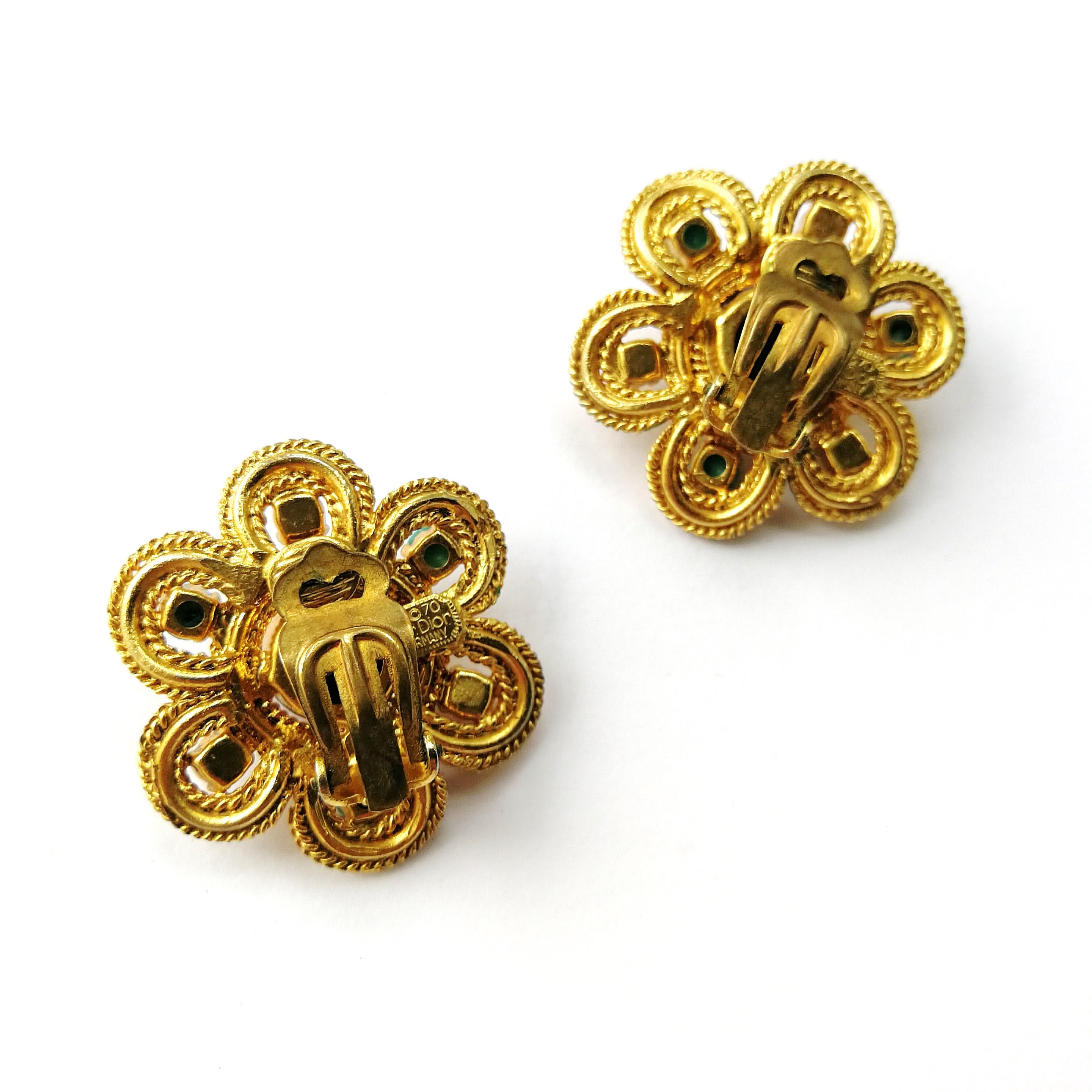 Women's Christian Dior Large gilt metal and paste earrings, 1970