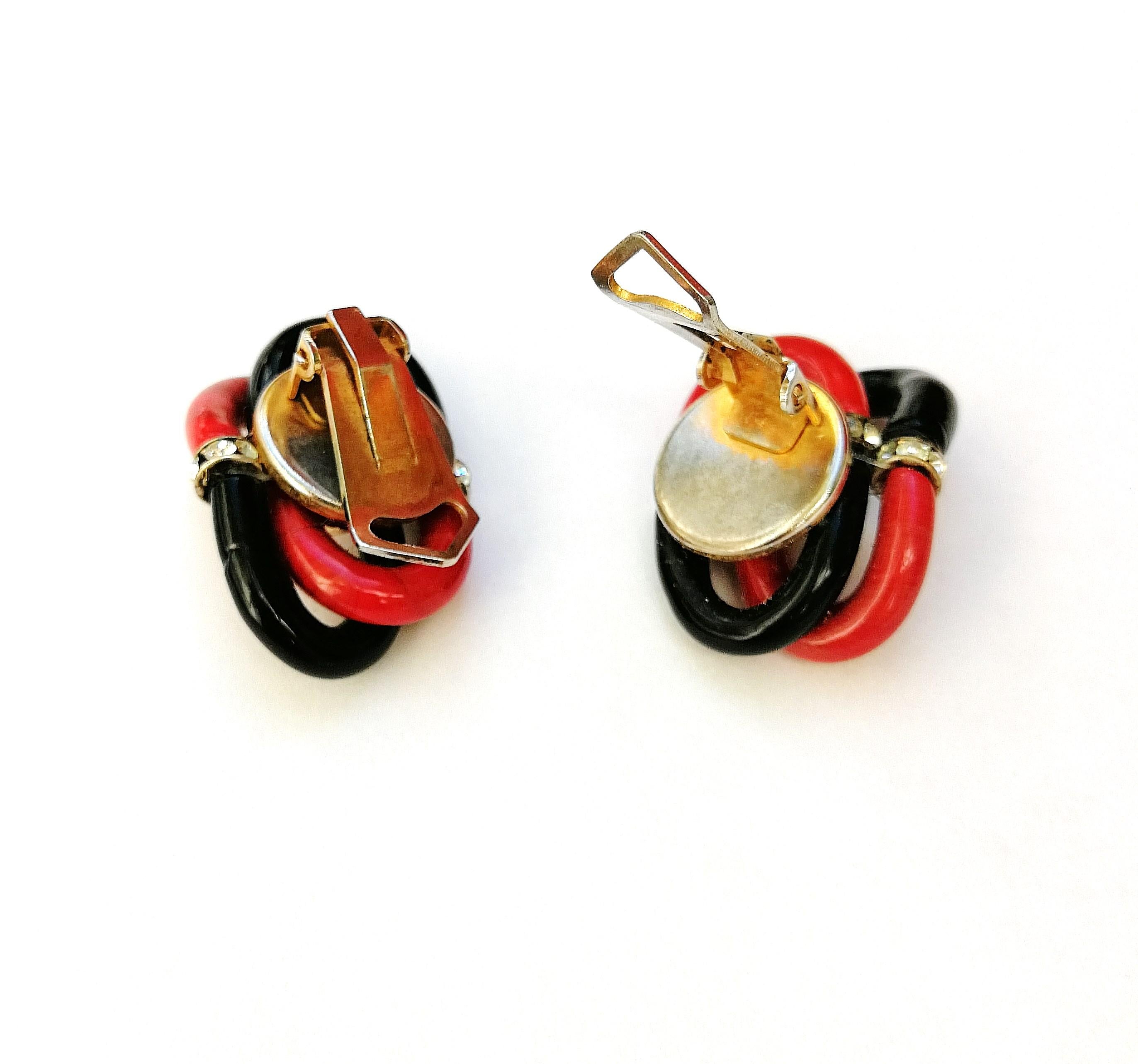 Women's Chanel by A. Seguso Black and red Venetian glass gilt metal earrings, 1970s