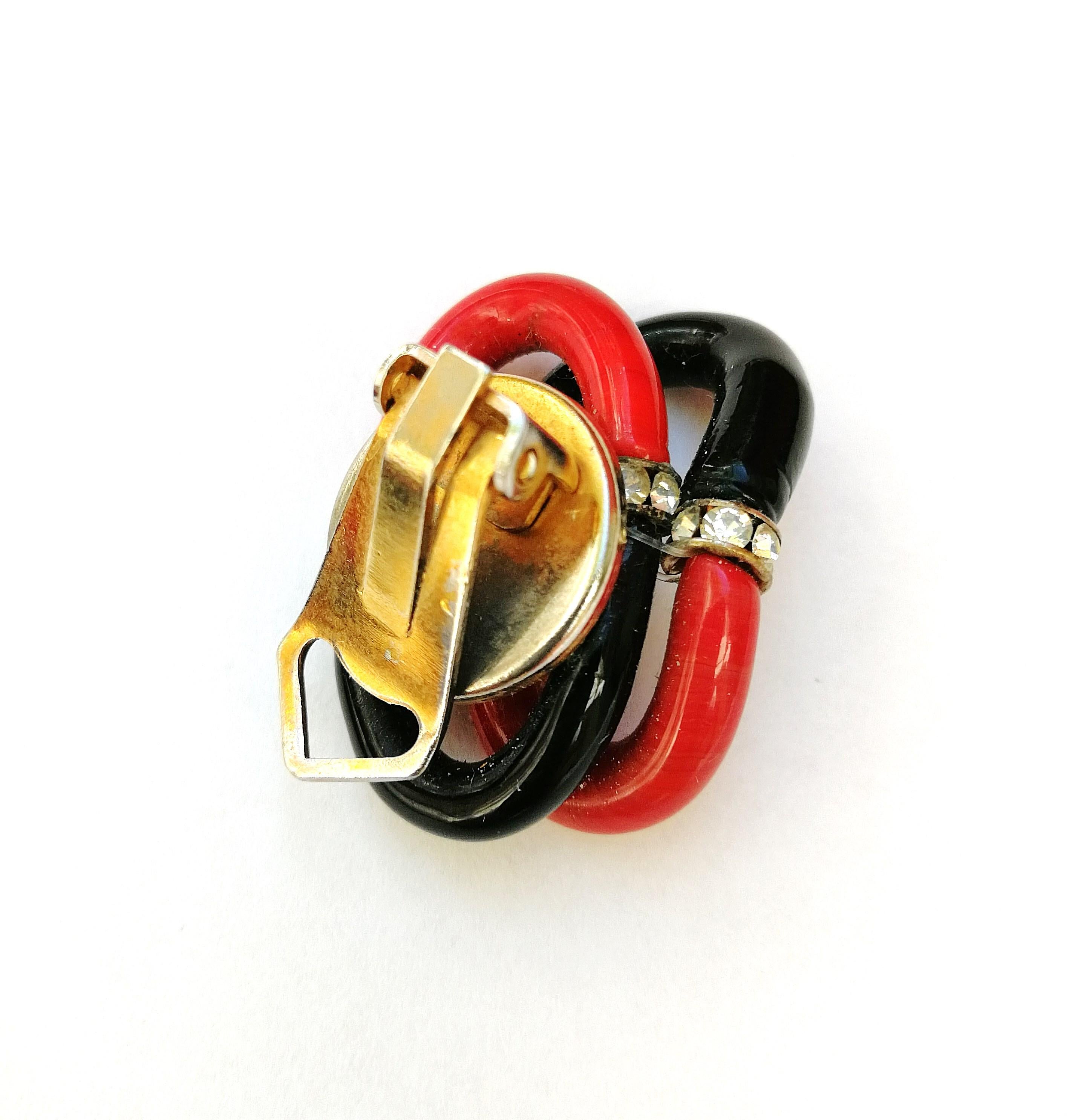 Chanel by A. Seguso Black and red Venetian glass gilt metal earrings, 1970s 1