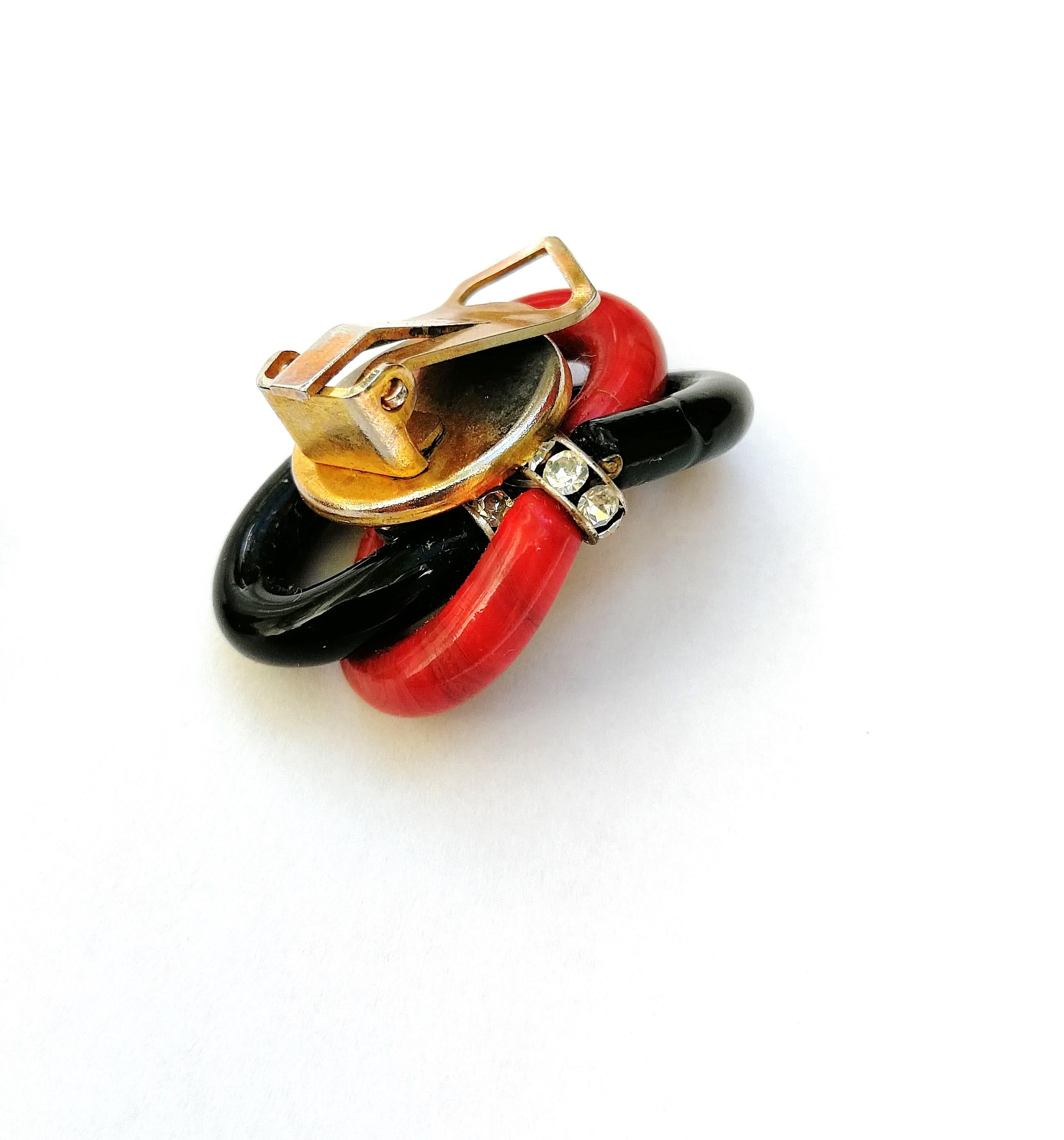 Chanel by A. Seguso Black and red Venetian glass gilt metal earrings, 1970s 2