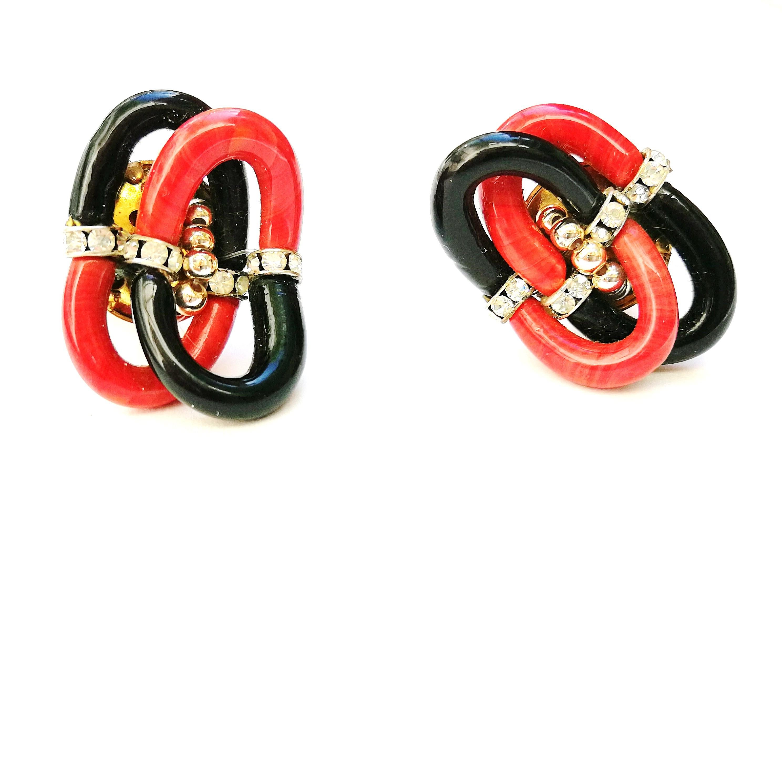 Chanel by A. Seguso Black and red Venetian glass gilt metal earrings, 1970s 3