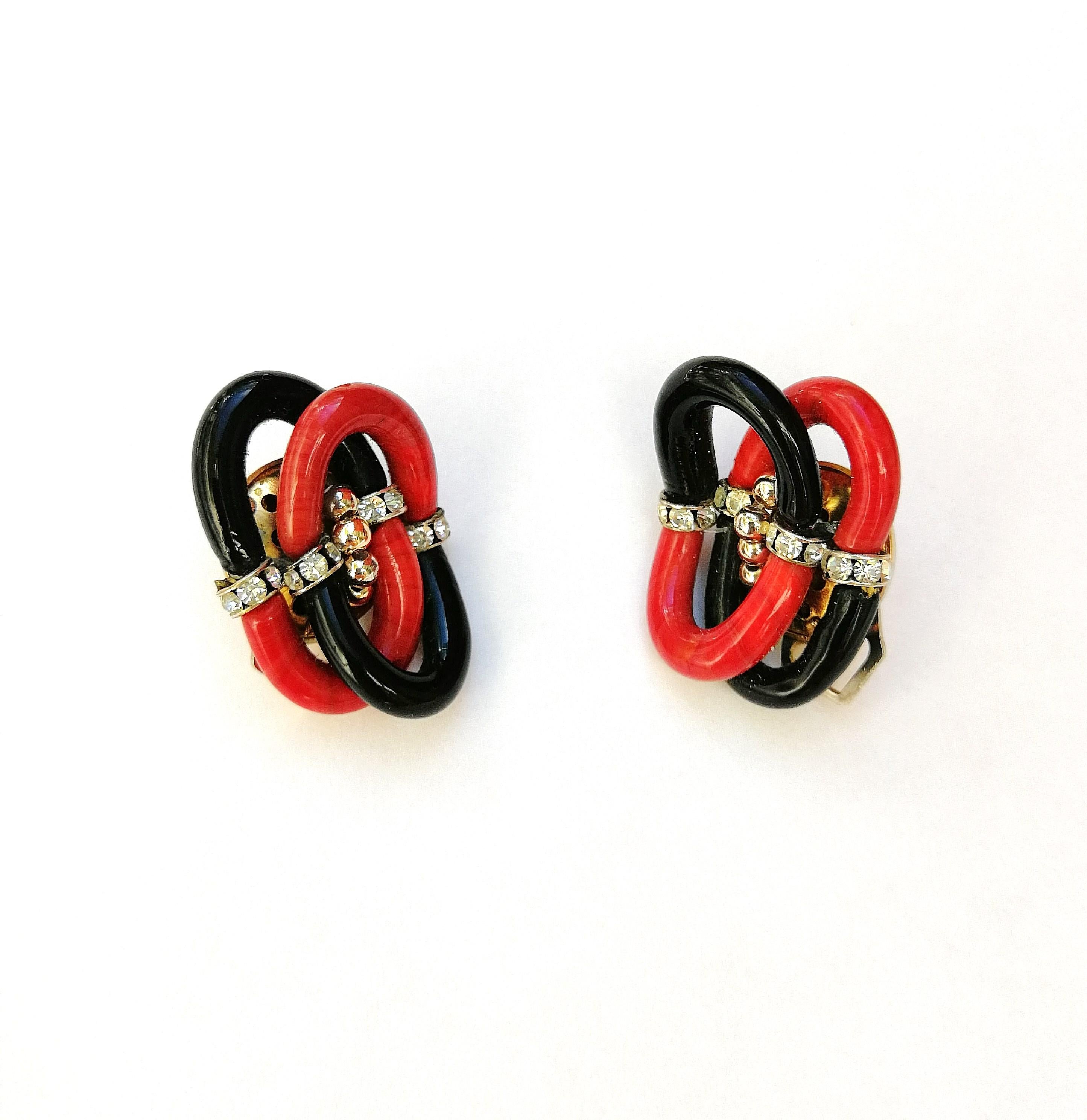 Chanel by A. Seguso Black and red Venetian glass gilt metal earrings, 1970s 4